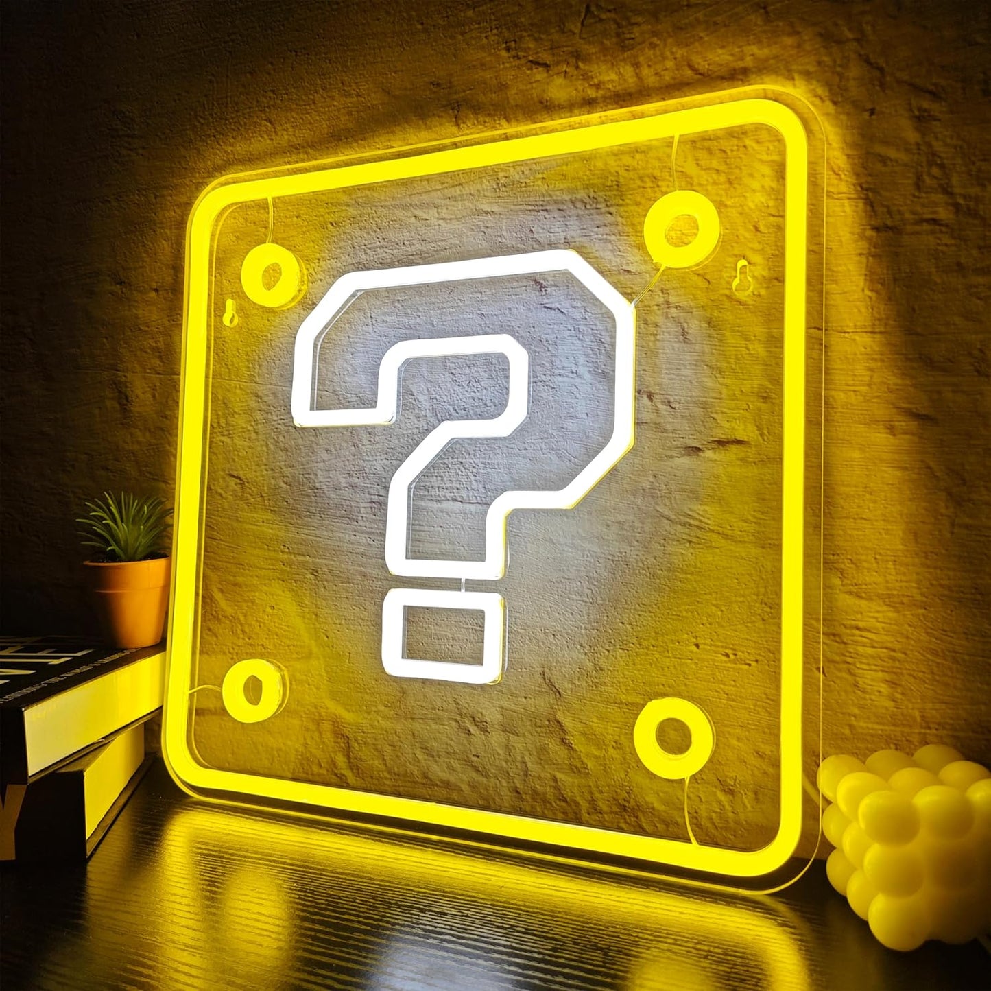 Question Block Neon Sign,Question Square Led Mario Neon Light USB Powered Led Night Lights for Game Room Wall Decor,Man Cave,Teen Boy Room Decor,Gamer Gifts for Boys, Kids