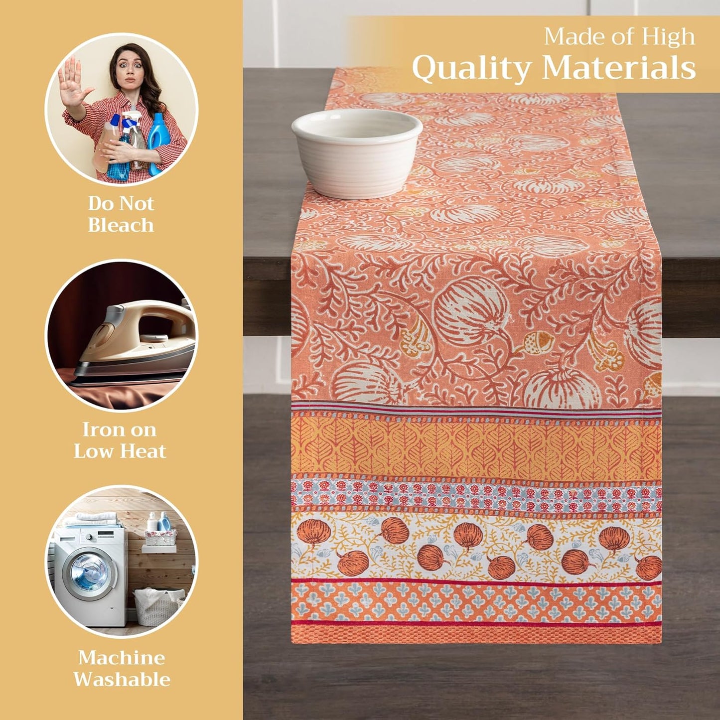 Maison d' Hermine Table Runner 100% Cotton Single Layer Table Runners 72 inches Long for Thanksgiving Christmas Decorations Home Kitchen Dining Party Wedding (Harvest Festival, 14.5" x 72")