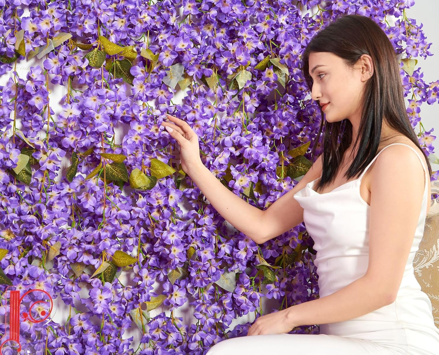 Flower Garland, Artificial Hydrangea Vine Flowers, Hanging Fake Hydrangeas Vine for Room Anniversary Wedding Birthday Christmas Wall Arch Decor, 2 Pcs, Floral Garland, Purple Flower