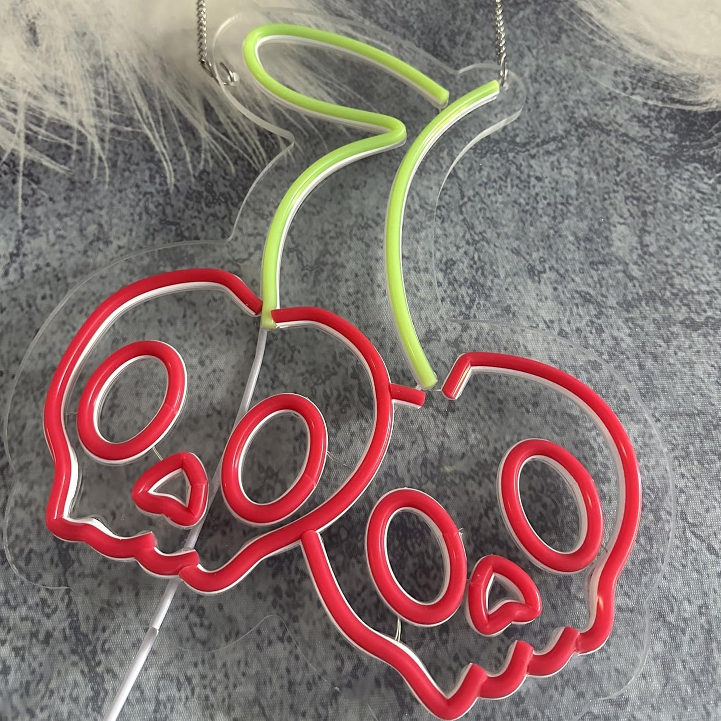 Halloween Cherry Skull Neon Sign, Gothic Neon Sign, Halloween Skull Lover Gifts, Skull Room Wall Decor for Man Cave Beer Bar Club Game Room Halloween Party Decor Gifts-Large-17.72IN