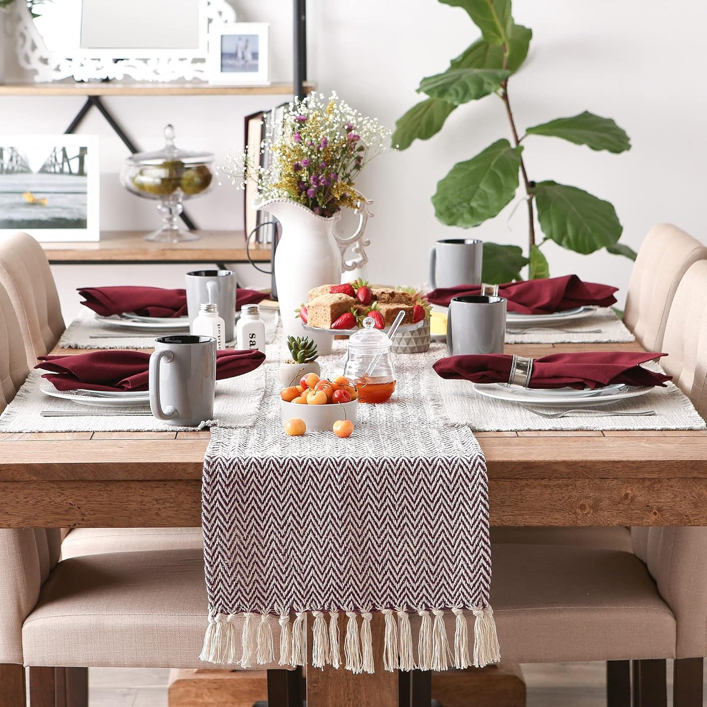 DII Woven Basic Tabletop Collection, Chevron Table Runner, 15x72, Eggplant