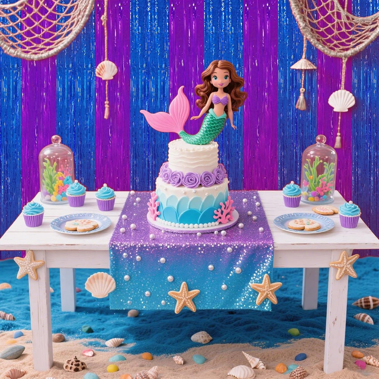 TONIFUL 2Pcs Blue Purple Door Streamers,Green Photo Booth Backdrop,Metallic Streamers Green Foil Fringe Curtains for Birthday,Christmas,New Year,St. Patrick's Day Party Streamers Decor