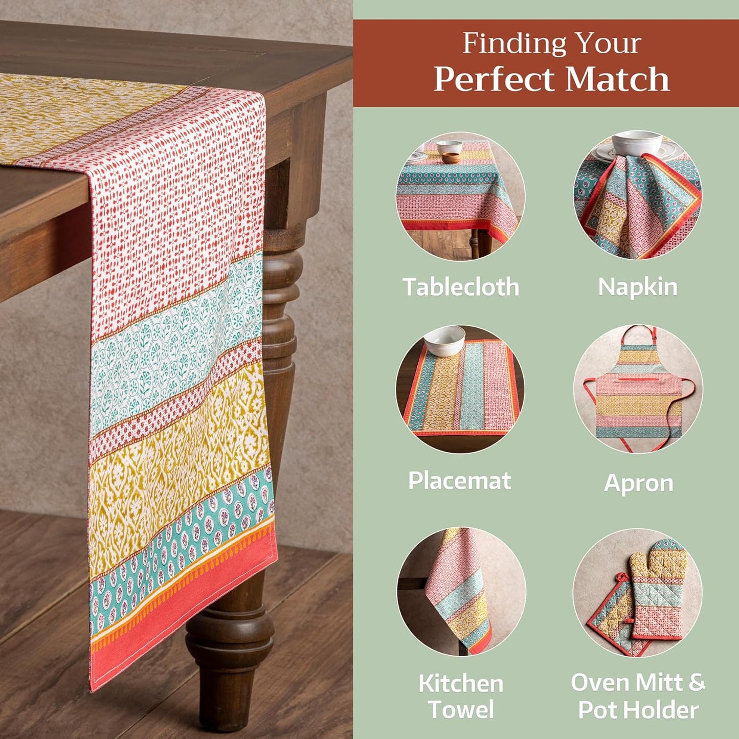 Maison d' Hermine Table runner 100% Cotton Double Layer Table Runners 108 inches long Decorative for Home Kitchen Dining Party Baby Shower Wedding Bridal Shower Spring Summer (Provence, 14.50" x 108")