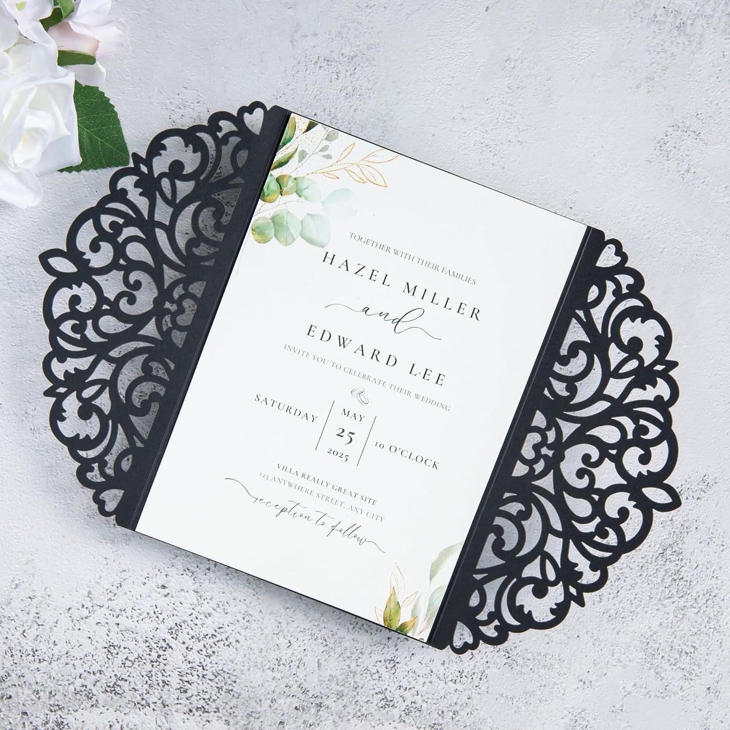 20Pcs Black Laser Cut Invitation Cards With Blank Inner Sheets for Wedding Cards Bridal Shower Engagement Quinceanera Invitation (No Envelopes)
