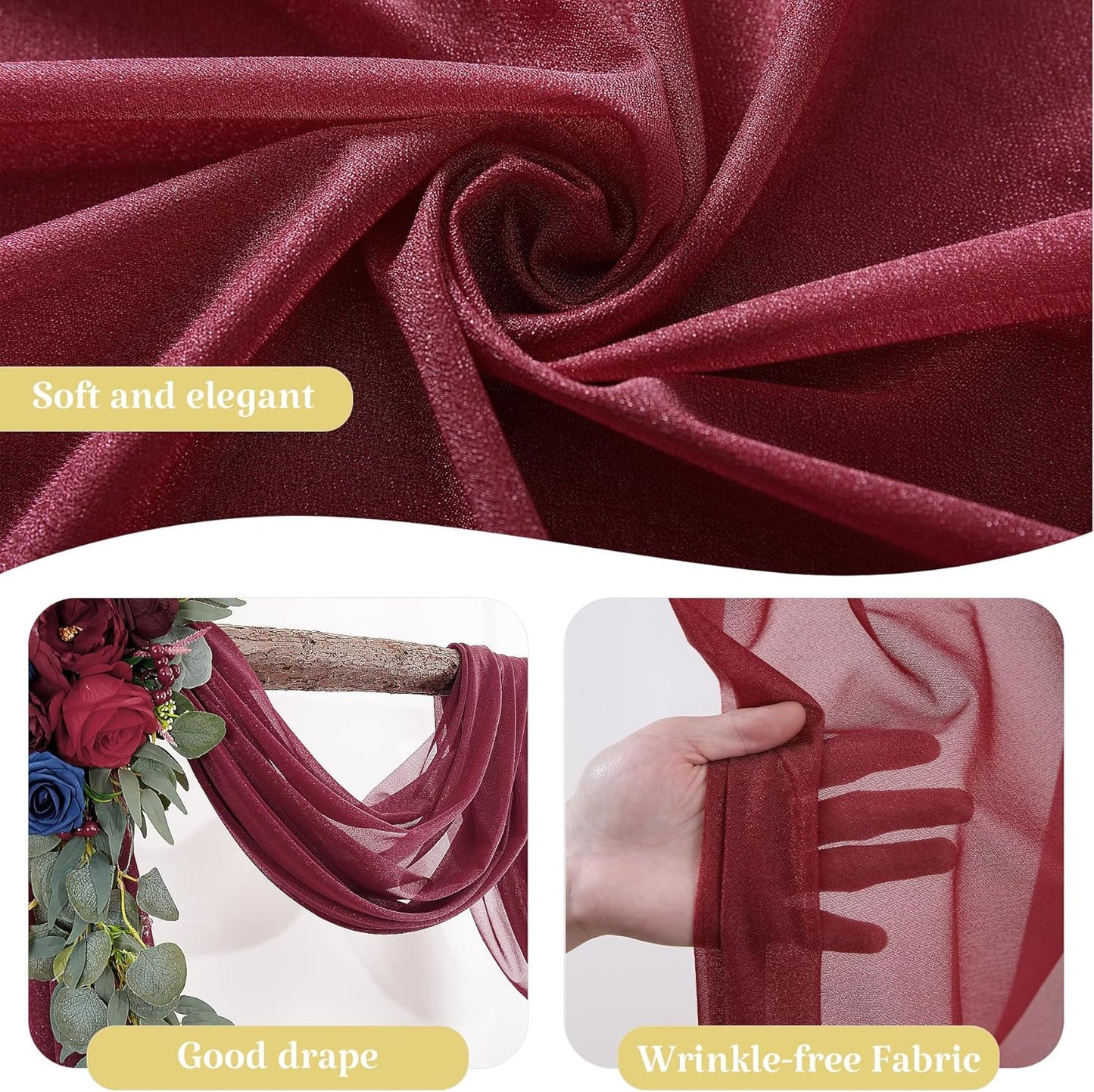 1 Panels Wedding Arch Draping Fabric Burgundy Sheer Backdrop Curtain Arch Drape for Wedding Ceremony Reception,Bridal Shower Party Decorations 28" X 19ft