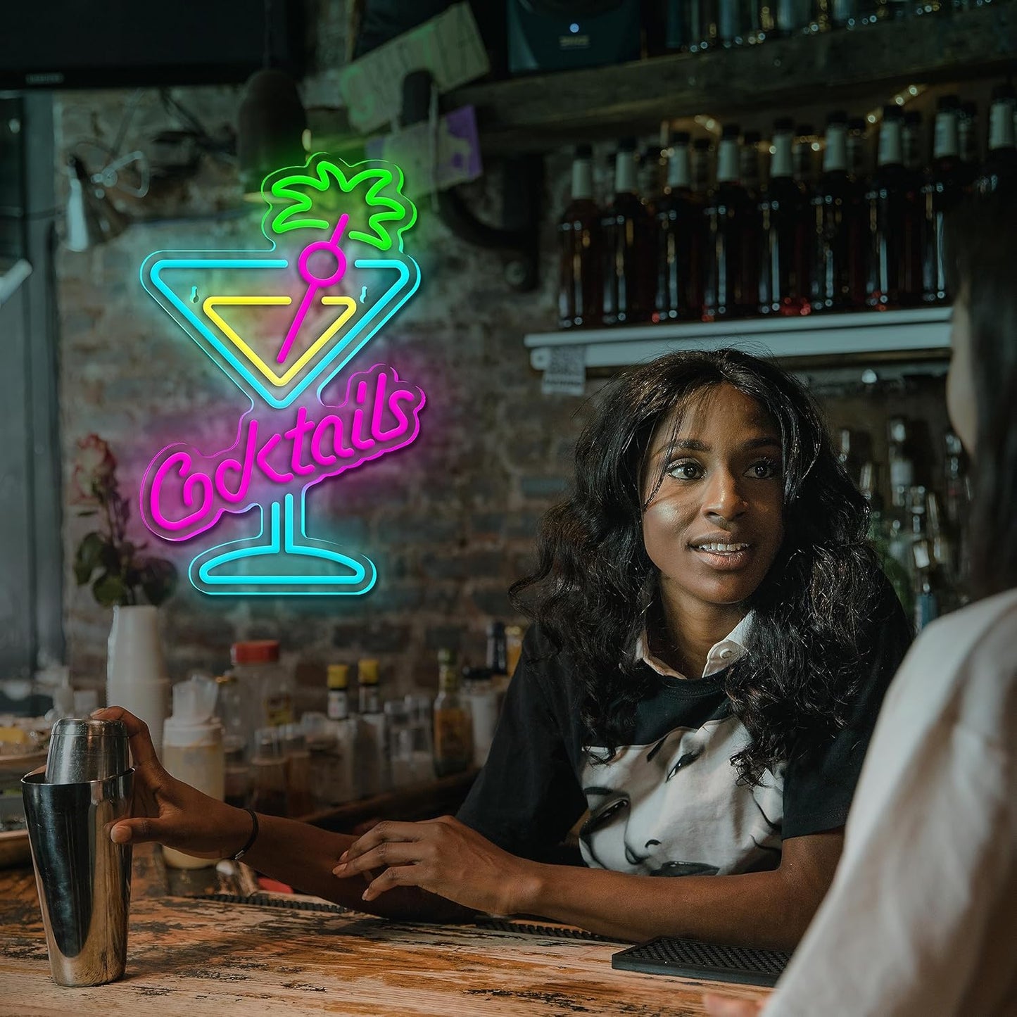 Cocktails Neon Sign Cocktail Glass LED Neon Signs Art Wall Lights for Beer Bar Decor Dimmable USB Powered Martini LED Neon Light for Party, Cocktails Bar, Pub, Night Club, Man Cave Decoration