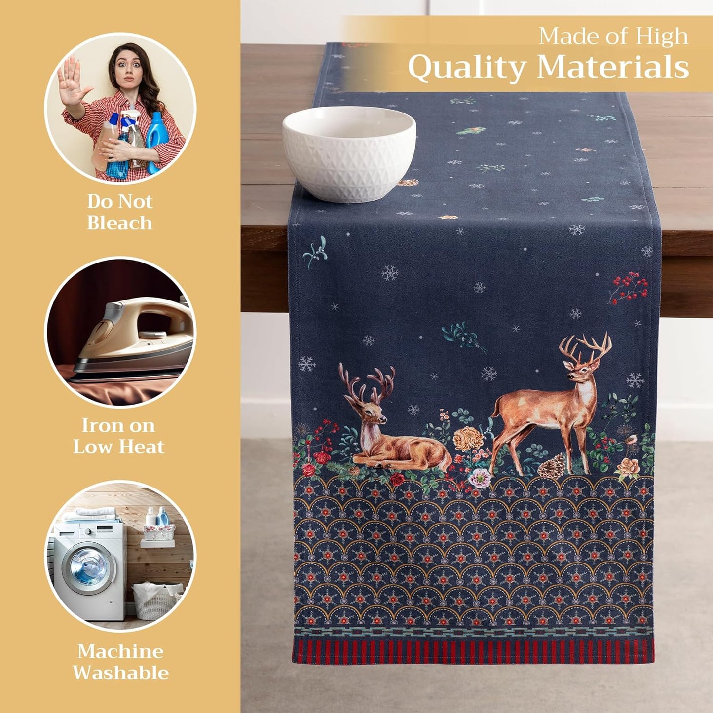 Maison d' Hermine Table Runner 100% Cotton Double Layer Table Runners 72 inches Long for Thanksgiving Christmas Decorations Home Kitchen Dining Party Wedding (Christmas Joy, 14.5" x 72")