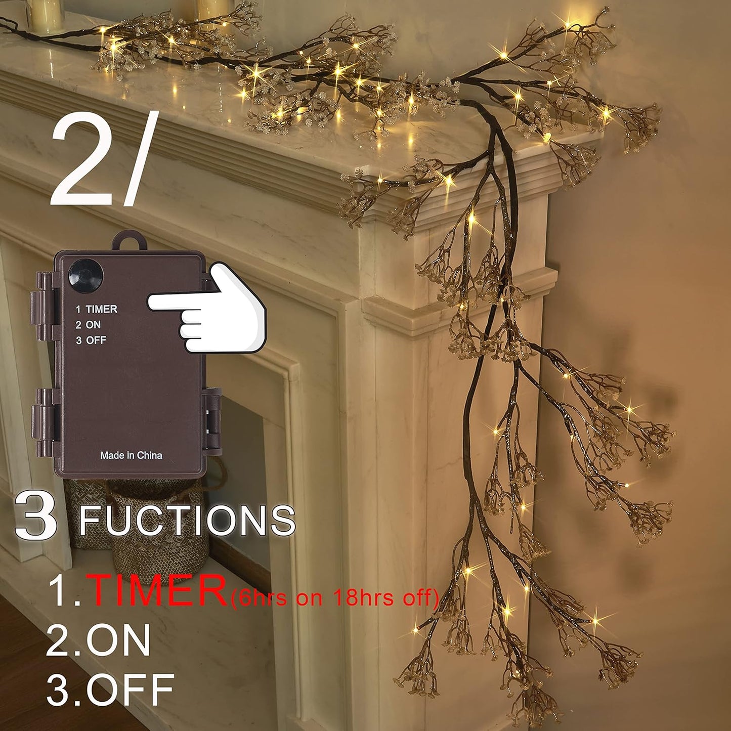 Fudios Lighted Garland Flowers for Mantle with Timer Battery 48 LED 6ft Vine Garlands for Decor with Flowers and Lights for Summer Wedding Party