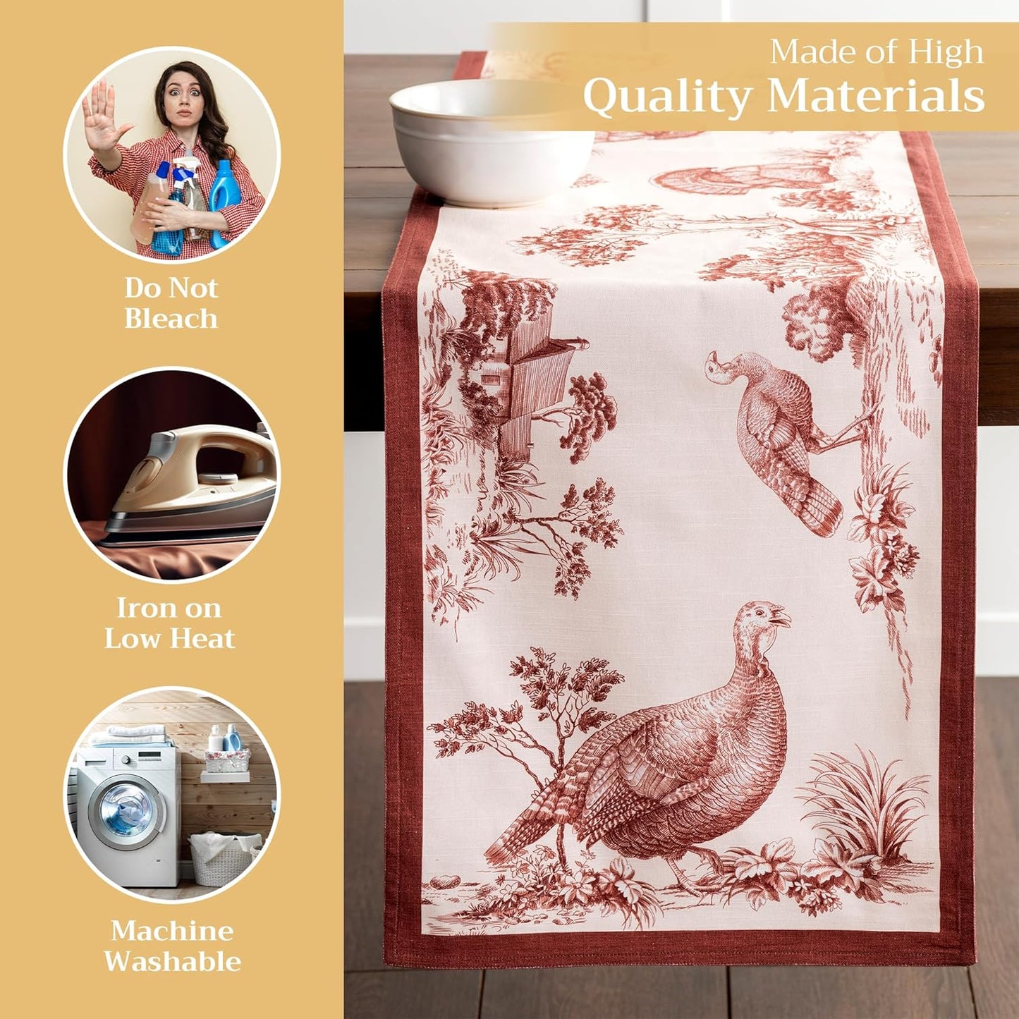 Maison d' Hermine Table Runner 100% Cotton Double Layer Table Runners 108 inches Long for Thanksgiving Christmas Decorations Home Kitchen Dining Party Wedding (Holy Jouy - Brown, 14.5" x 108")