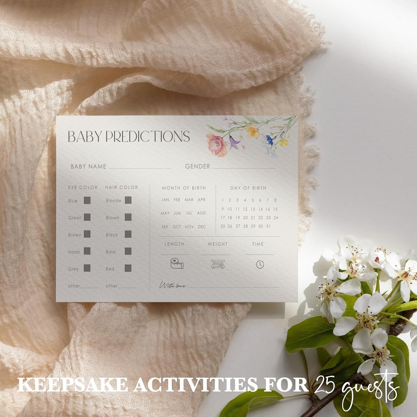 Advice For New Parents Baby Shower, Baby Predictions & Advice Cards For Baby Shower Games Activities, Wishes for Baby, 25 Double-Sided Thick Cards – Flower A08