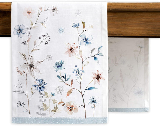 Maison d' Hermine Table Runner 100% Cotton Single Layer Table Runners 90 inches Long for Thanksgiving Christmas Decorations Home Kitchen Dining Party Wedding (Ice Florals, 14.5" x 90")