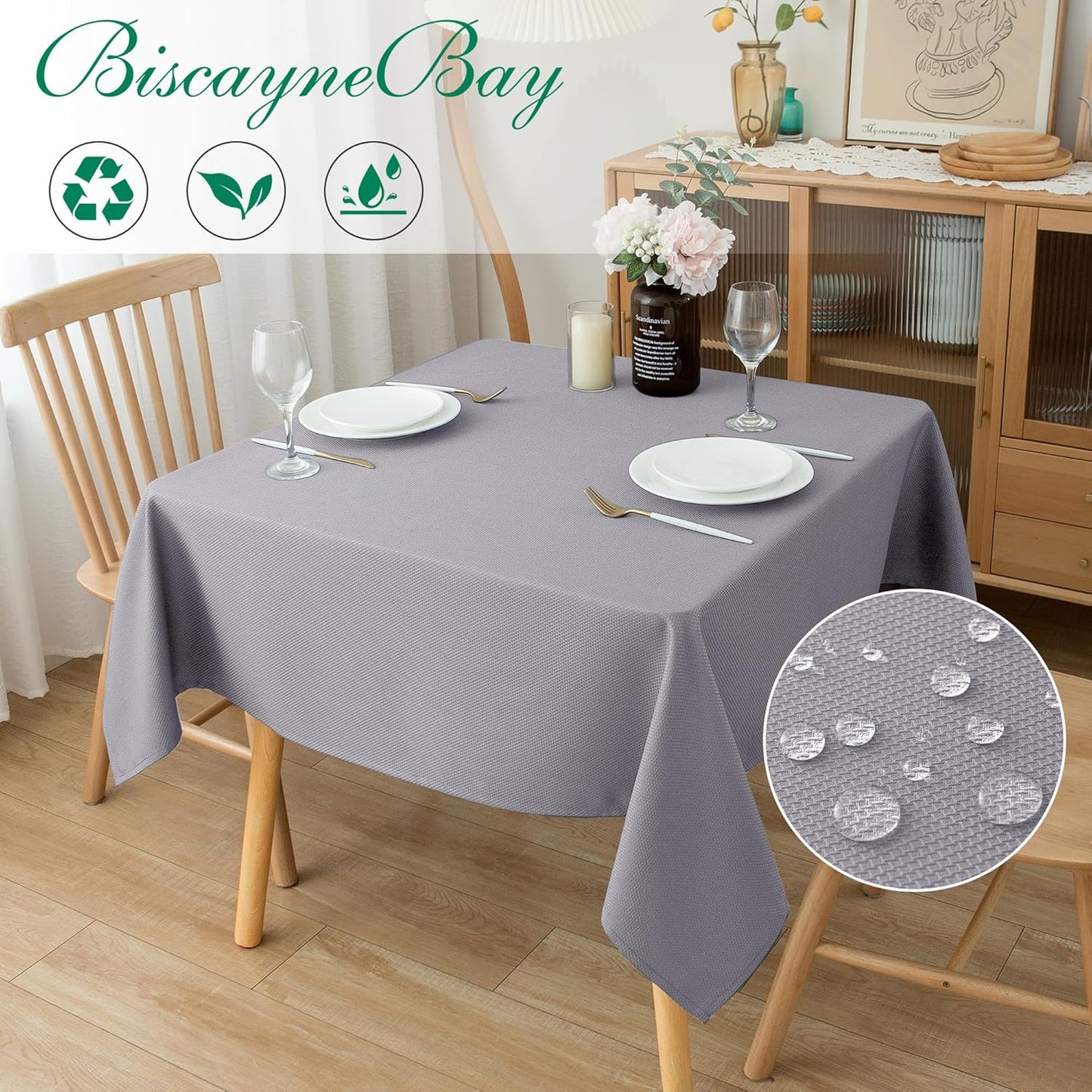 Biscaynebay Textured Fabric Square Tablecloths 54x54 Inches, Silver Grey Water Resistant Spill Proof Table Cloth Washable Small Card Folding Table Covers for Dining, Kitchen, Wedding and Parties