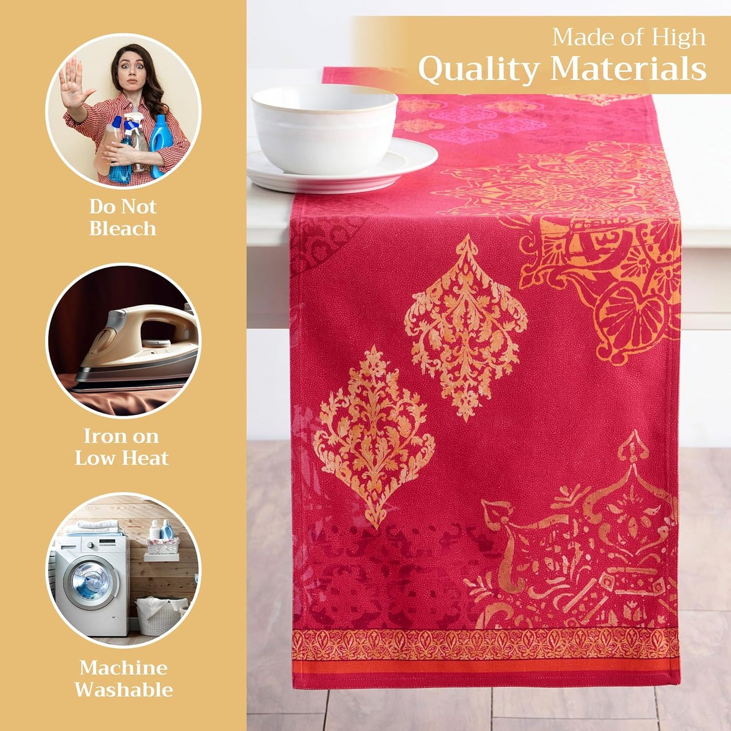 Maison d' Hermine Table Runner 100% Cotton Double Layer Table Runners 72 inches Long for Thanksgiving Christmas Decorations Home Kitchen Dining Party Wedding (Versailles, 14.5" x 72")