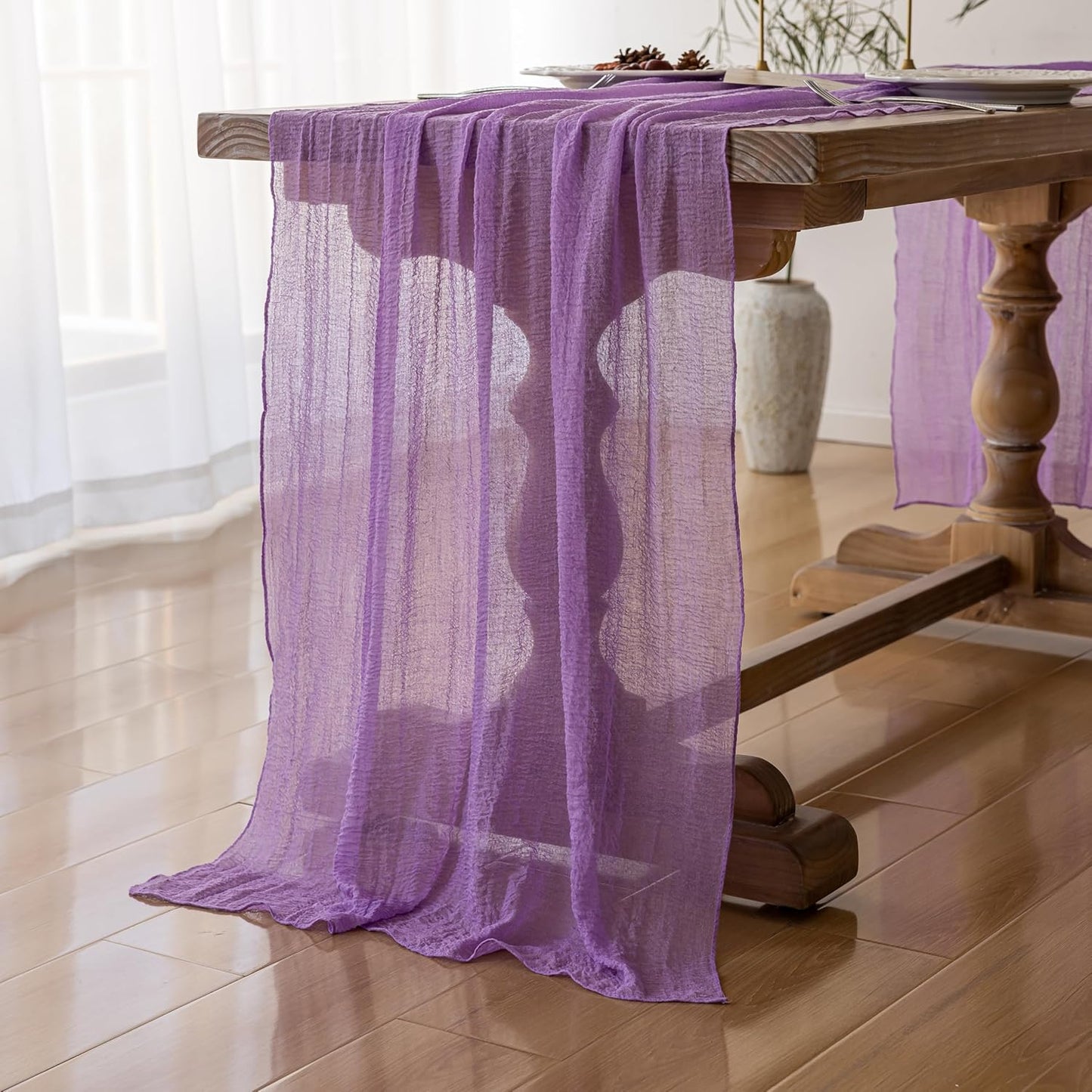 3pcs Lilac Gauze Rustic Cheesecloth Table Runner 120 Inch 10 FT for Wedding Baby Shower Bridal Shower Birthday Engagement Garden Outdoor Party Long Sheer Boho Decorations