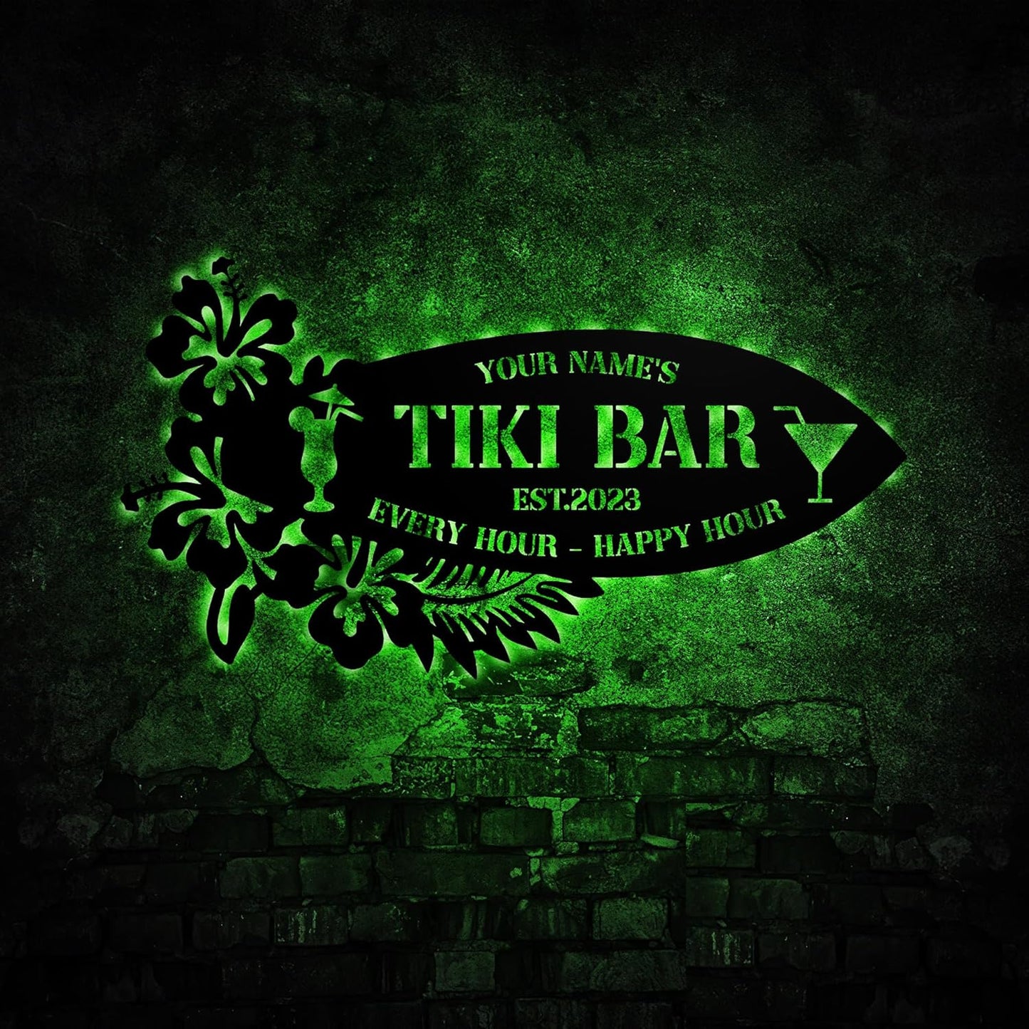 Personalized Tiki Bar Decor LED Tin Metal Sign Wall Art, Backyard Grill Pool Area Decorations, Poolside Tiki Bar Beach House Gifts