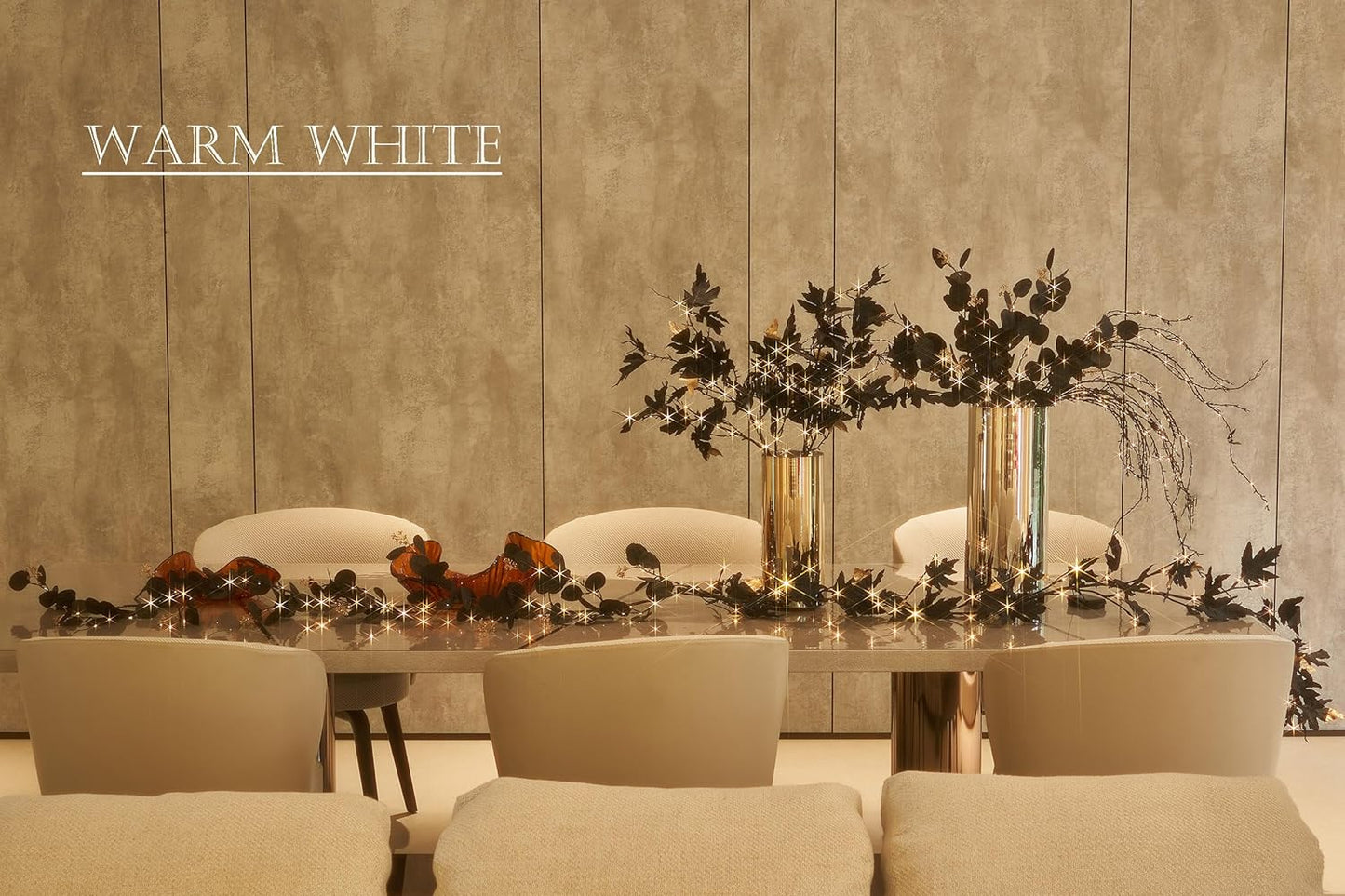 LITBLOOM Halloween Tree Branches with Lights 32IN Battery Operated with Timer, Lighted Black Eucalyptus Branches with 120 Orange and Warm White LED Lights for Mantle Table Halloween Decoration