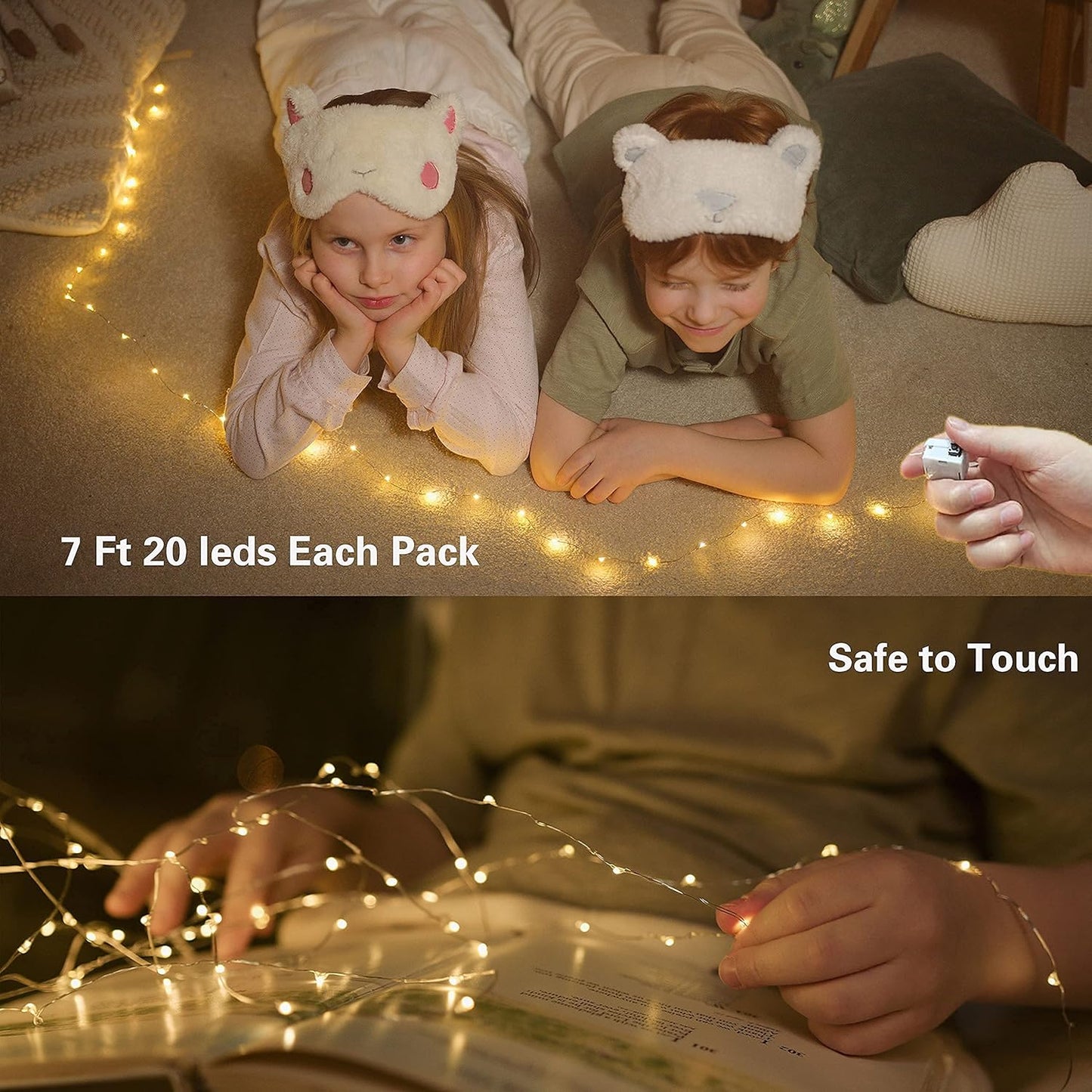 20 Pack Fairy Lights Battery Operated 60 Extra Batteries, 3 Modes 6.5ft 20 LED Mini String Lights, Waterproof Silver Wire Firefly Starry Lights for DIY Wedding Christmas Party, Warm White