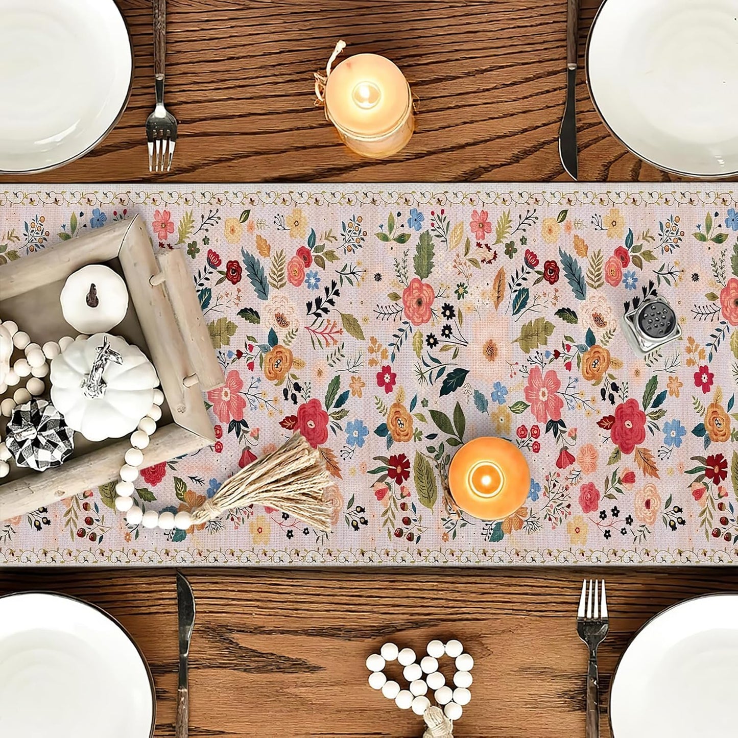 OYIMUA Boho Floral Summer Table Runner 13 x 72 Inches Colorful Flower Runners for Tables Rustic Spring Decorations for Home Indoor Outdoor Party Decor