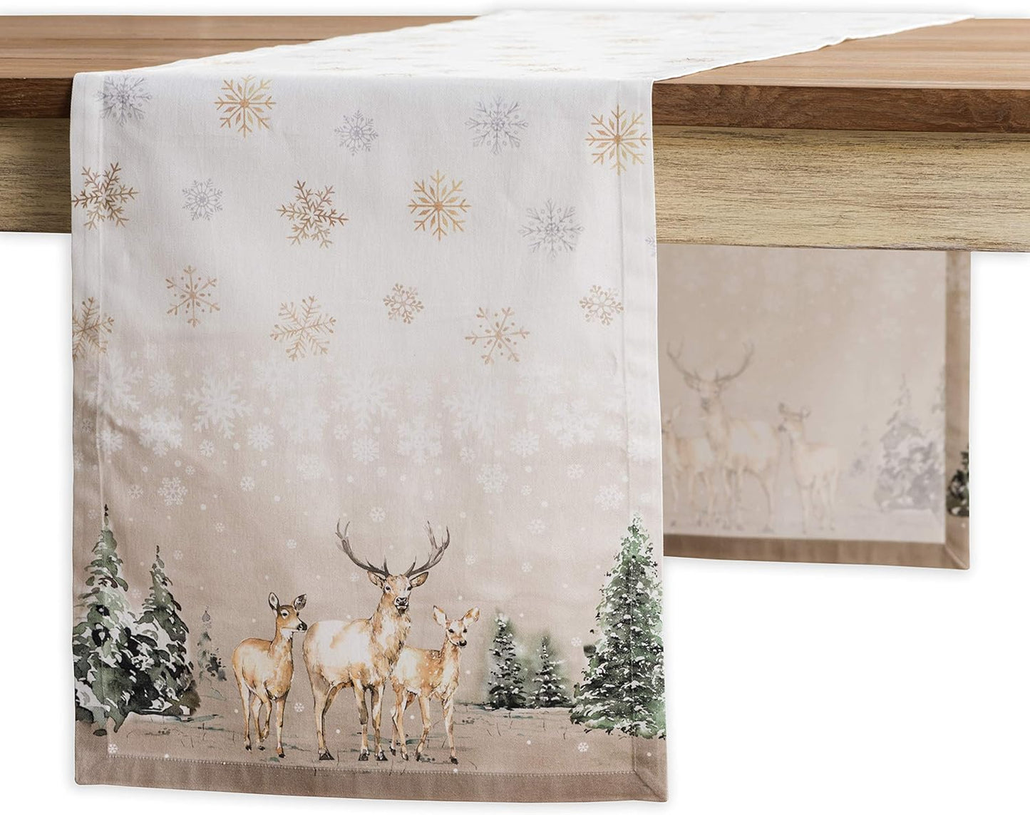 Maison d' Hermine Table Runner 100% Cotton Single Layer Table Runners 36 inches Long for Thanksgiving Christmas Decorations Home Kitchen Dining Party Wedding (Deer in The Woods, 14.5" x 36")