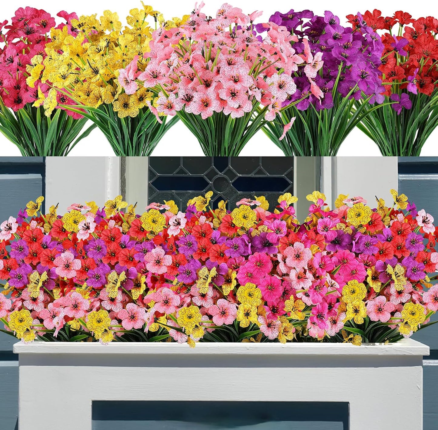 AmyHomie 20 Bundles Artificial Flowers for Outdoor Outside Spring Summer Decoration UV Resistant Faux Flowers No Fade Fake Plastic Plants Garden Porch Window Box Decorating(Mix Color)