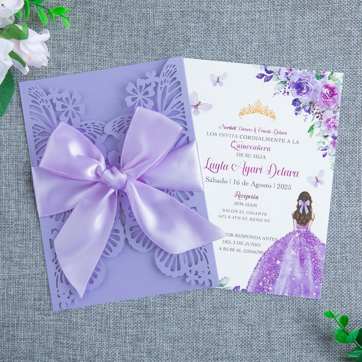 20 PCS 5.12x7.2 Butterfly Quinceanera Invitation Cards, Laser Cut Wedding 5x7 Invitation Cards with Envelopes for XV Anos Bridal Shower Baby Shower Invite (Violet)