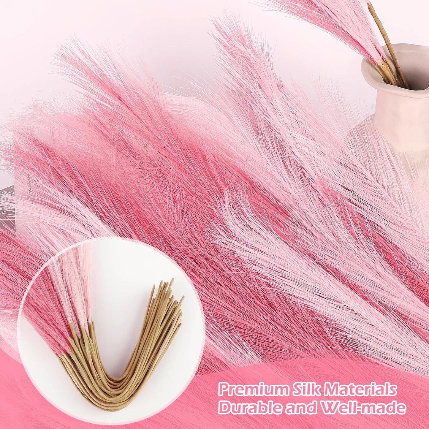 60 Pcs Pampas Grass Decor 21.7 Inch Faux Pink Pampas Grass Bulk Artificial Dried Flowers Small Vase Filler Pompas Grass.