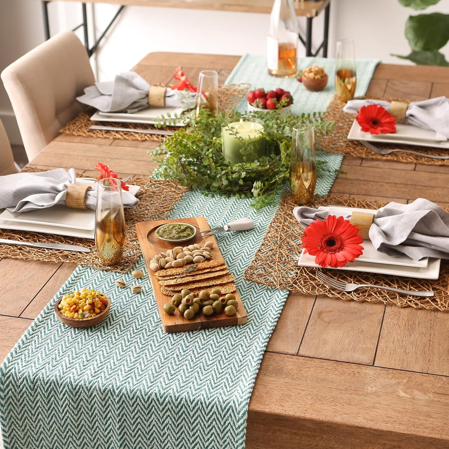 DII Woven Basic Tabletop Collection Chevron Table Runner, 15x108, Teal