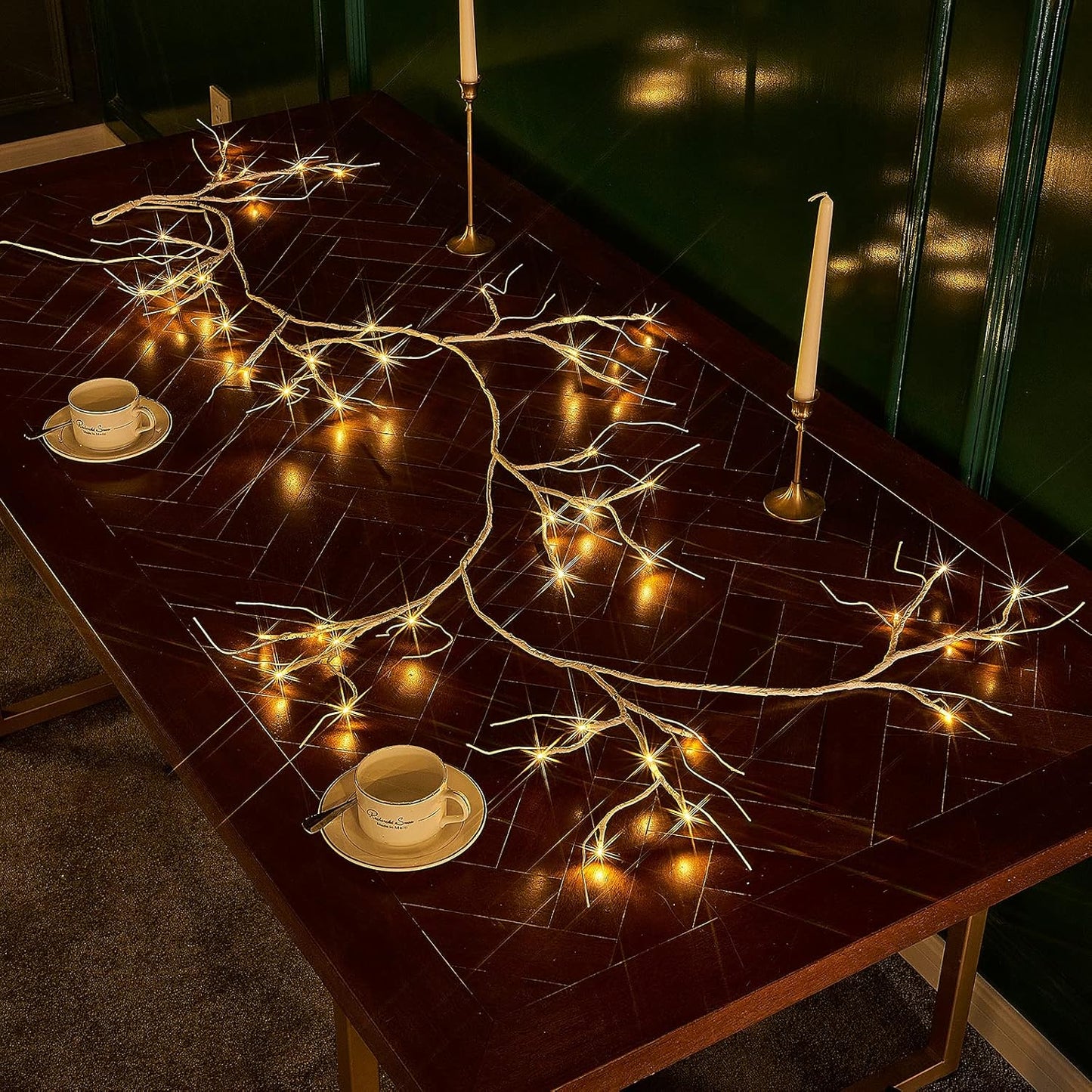 Birchlitland Birch Garland Lights 6FT 48 LED Battery Operated - Lighted Twig Vine with Timer for Christmas Fireplace Decoration Indoor Outdoor Use