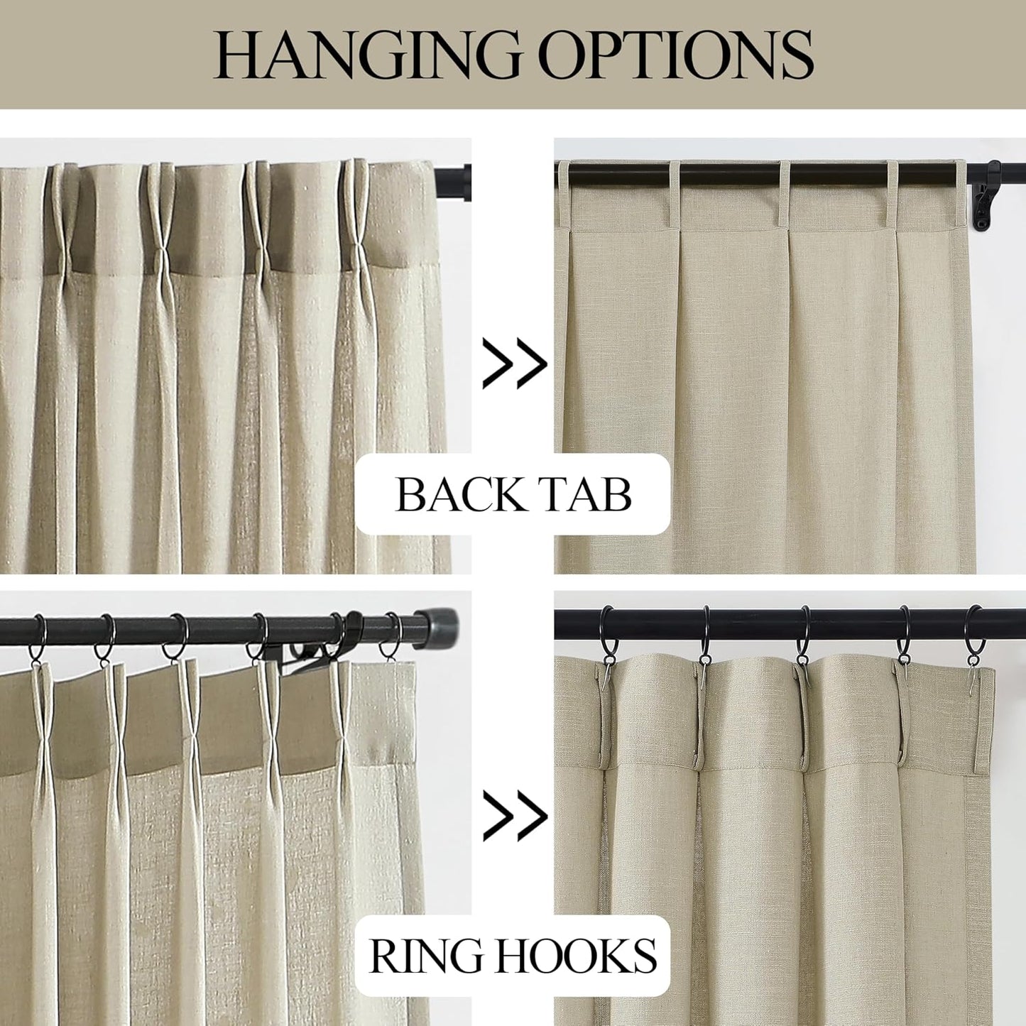 Vision Home Sand Pinch Pleated Semi Sheer Curtains Textured Linen Blended Light Filtering Window Curtains 84 inch for Living Room Bedroom Pinch Pleat Drapes with Hooks 2 Panels 40" Wx84 L,Camel Beige