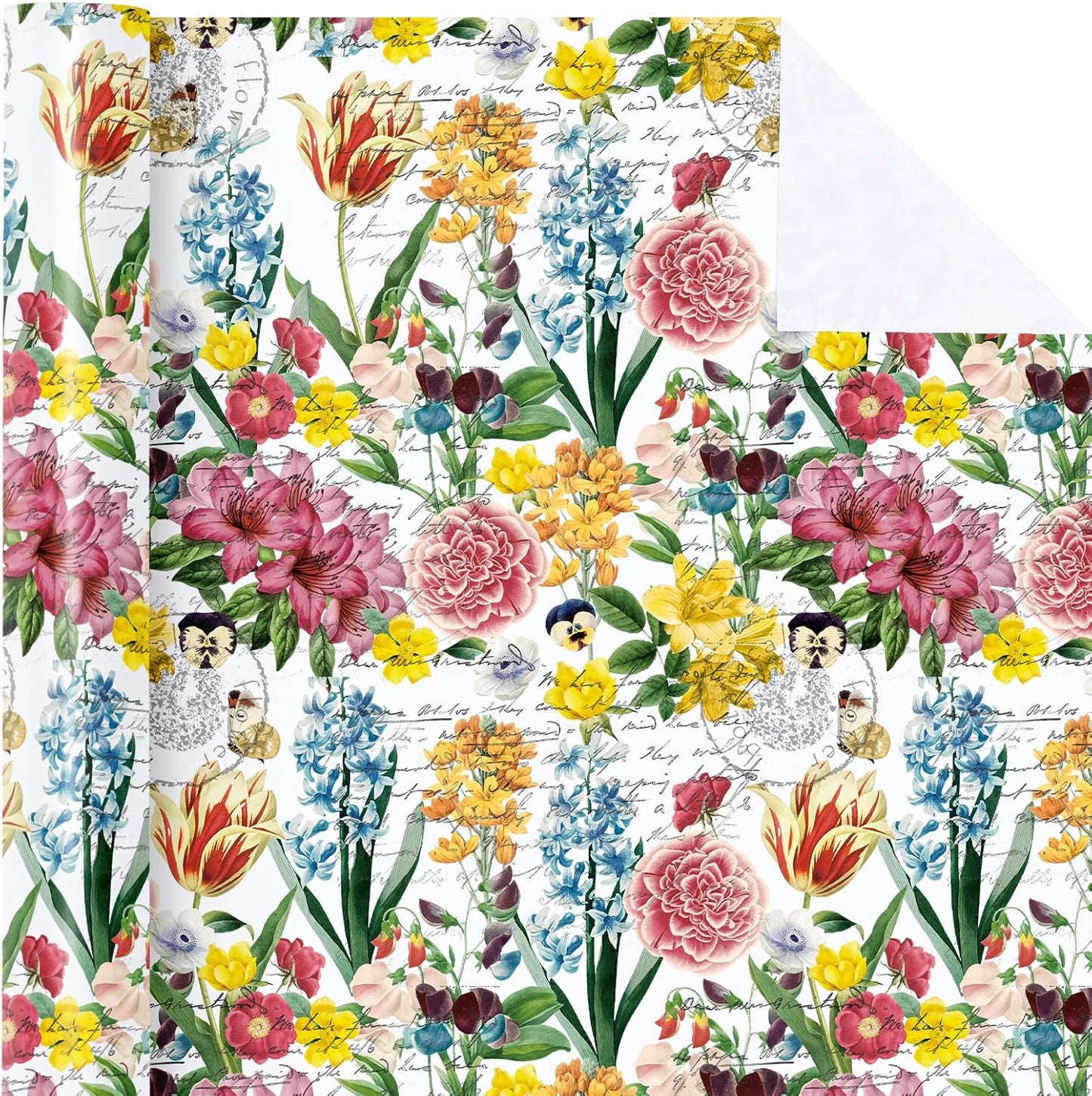 WRAPAHOLIC Floral Wrapping Paper Roll - Mini Roll - 17 Inch x 33 Feet - Garden Flower Wrapping Paper, Perfect for Girls Women Birthday, Wedding, Bridal Shower