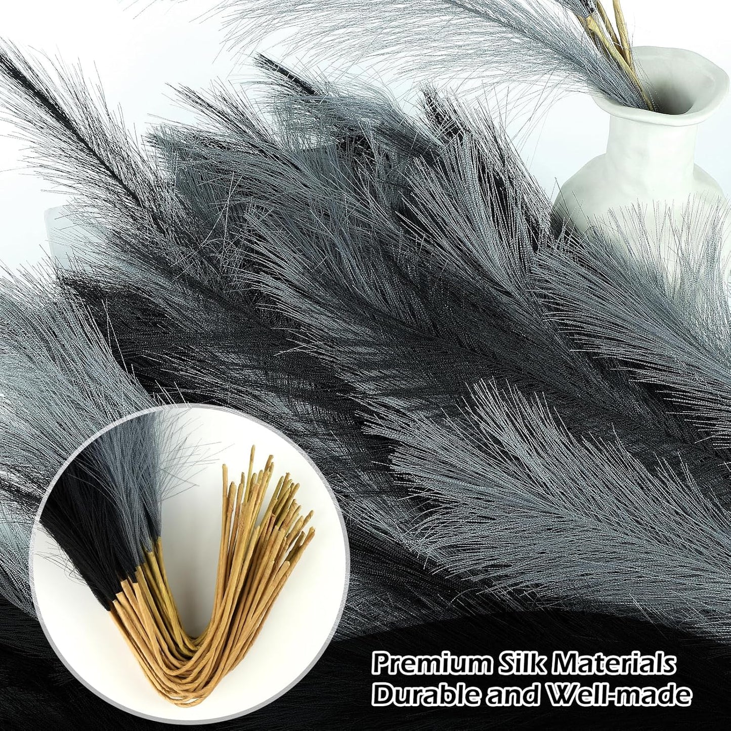 60 Pcs Pampas Grass Decor 21.7 Inch Faux Light Grey and Dark Grey Pampas Grass Bulk Artificial Dried Flowers Small Vase Filler Pompas Grass.