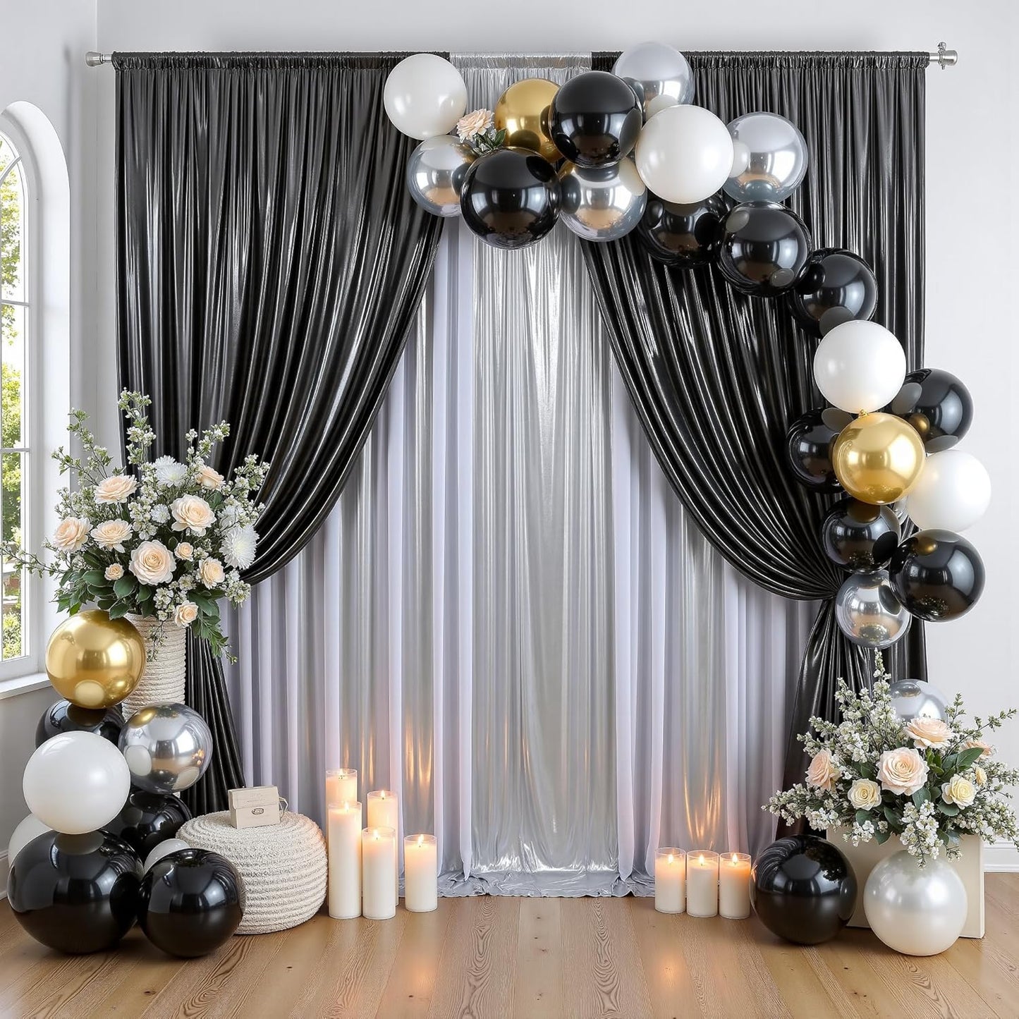 30ftx10ft Silver Sequin Backdrop Curtain for Parties, Wrinkle Free Glitter Photo Backdrop Drapes 6 Panels 5x10FT Back Drop Cloth Shimmer Fabric for Wedding Birthday Photography Background