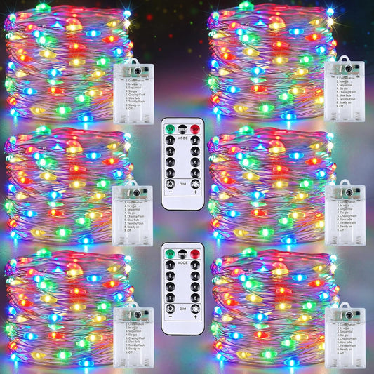 6 Pack Fairy Lights Battery Operated with Remote Control Timer, 26 FT 80 LED String Lights Outdoor Indoor, 8 Modes Twinkle Lights for Christmas Party Wedding Birthday Bedroom Decorations (Multicolor)