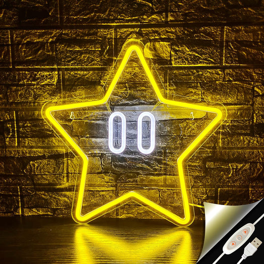 Star Neon Sign, Gaming Neon Sign for Game Room Decor, Man Cave, Kids Room,Super Star Gaming Wall Decor Gamer Gifts for Boys, Kids