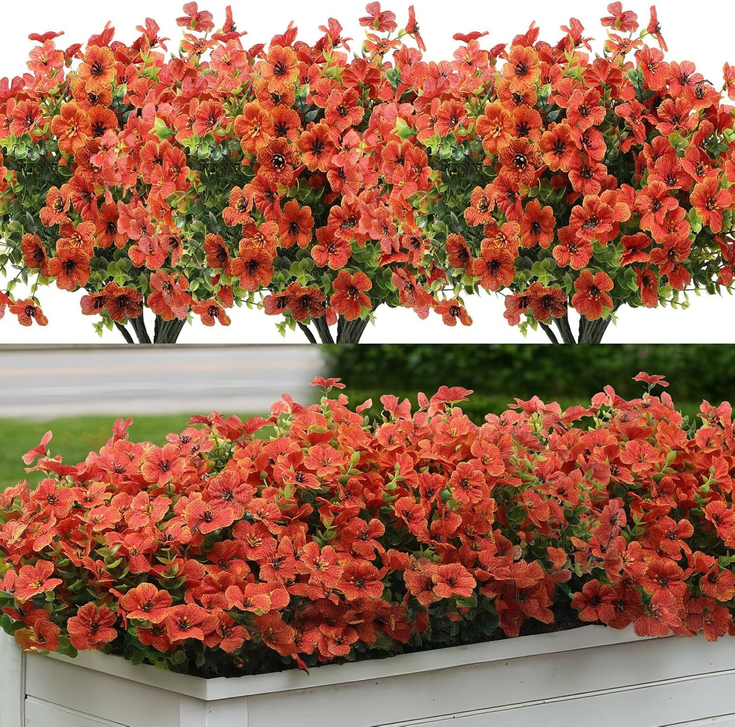 Artificial Flowers for Outdoors 24 Bundles, UV Resistant Orange Fake Silk Flower Fall Autumn Garden Decor Wedding Window Door Decorations