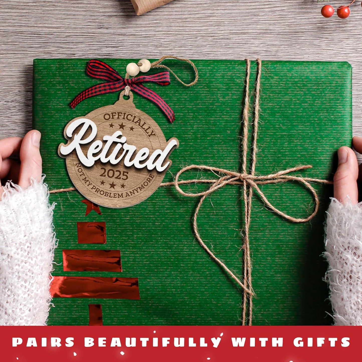 Pawzity Retirement Gifts for Men - Retirement Ornament 2025 - Happy Funny Cool Retire Party Gifts - Mens Retired Gift Ideas for Coworker, Boss, Teacher, Nurse, Man - Wood Retired Christmas Ornament