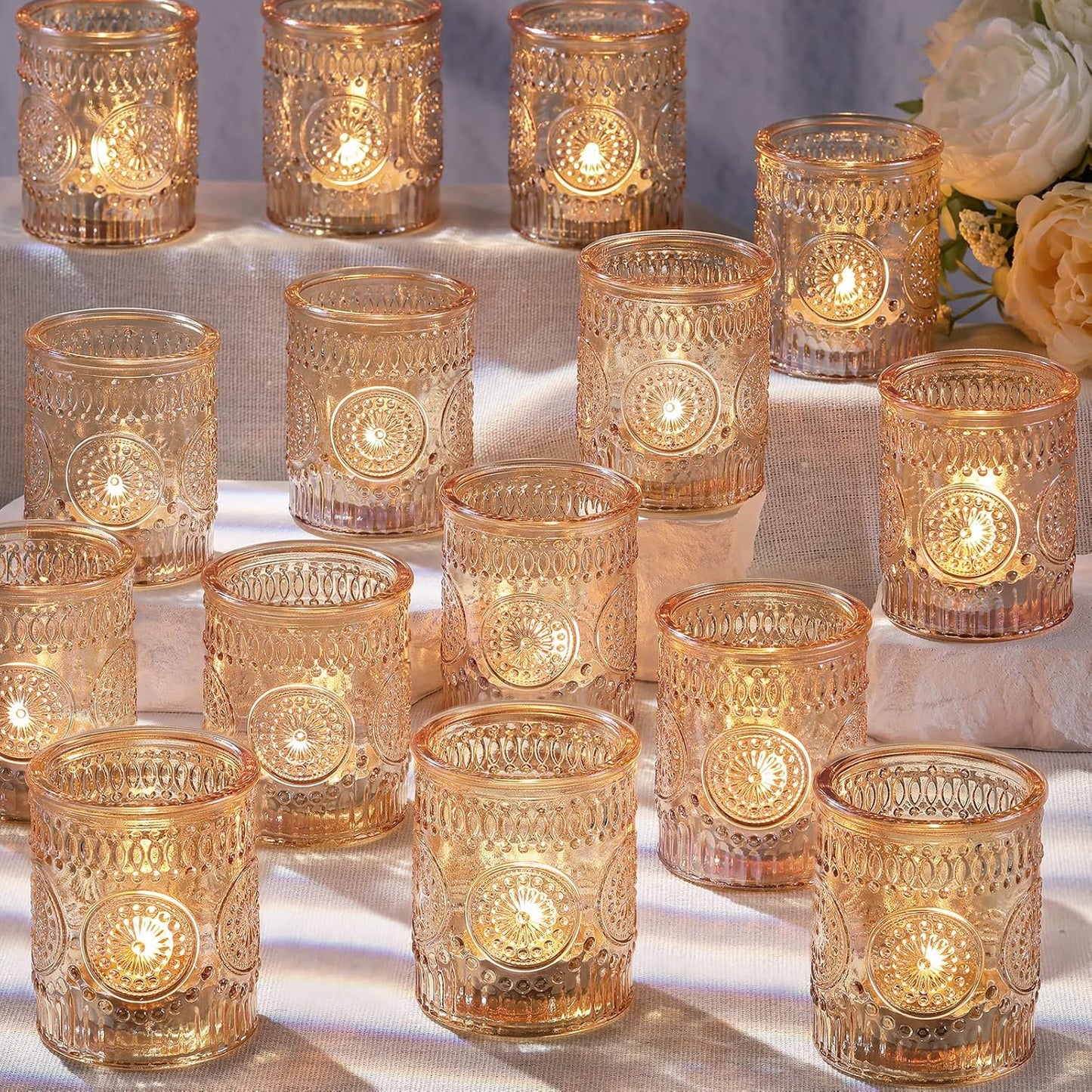 DARJEN Gold Votive Candle Holders Set of 36- Glass Candle Holders Bulk for Table Centerpiece, Tea Lights Candle Holders for Wedding Shower, Party, Home Decor