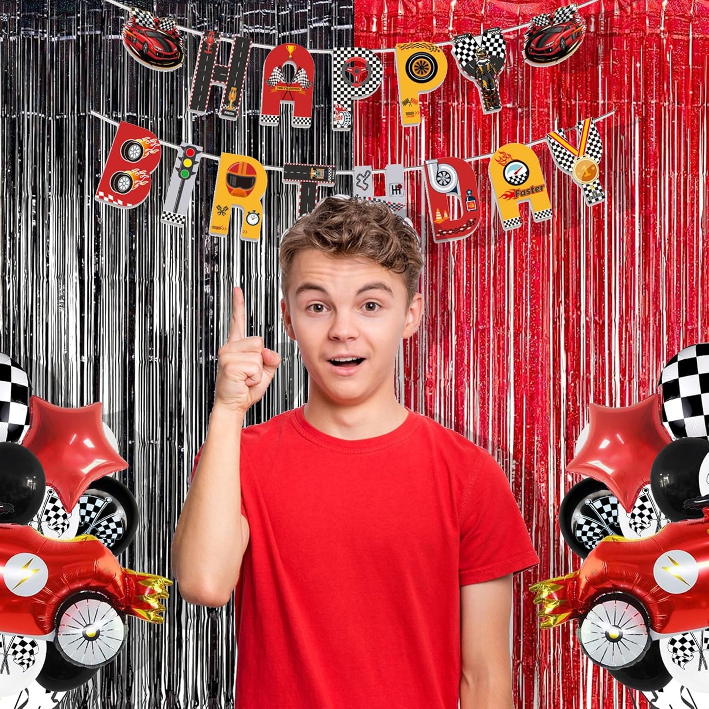 Foil Fringe Curtain Party Decorations - Black Red Metallic Tinsel Backdrop Party Steamers Curtains for Birthdays Halloweens Christmas Theme Prom Holidays Parties Decorations