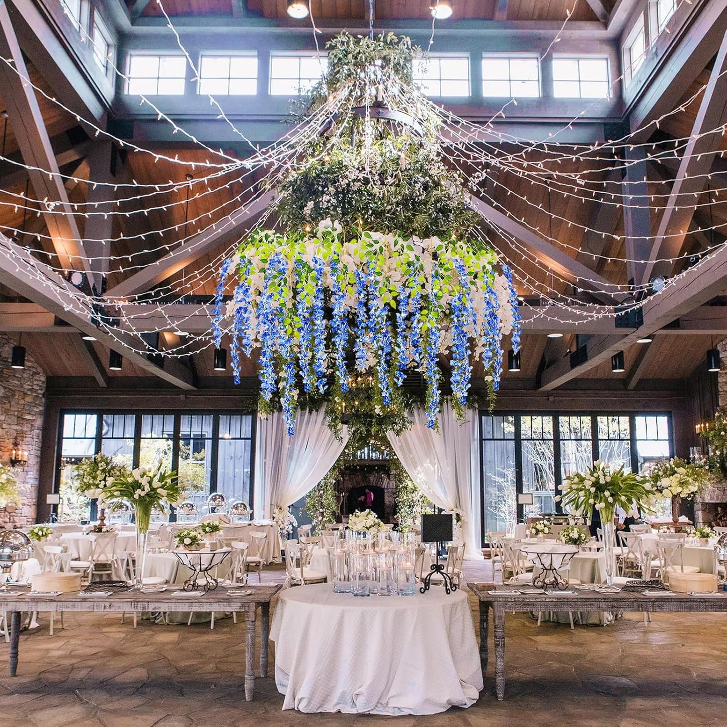 12 Pack Royal Blue Wisteria Hanging Flowers Garland, 3.77 Feet Artificial Flower Vines, Fake Wisteria, Artificial Vines Hanging Garland for Backdrop Outdoor Yard Garden Decor