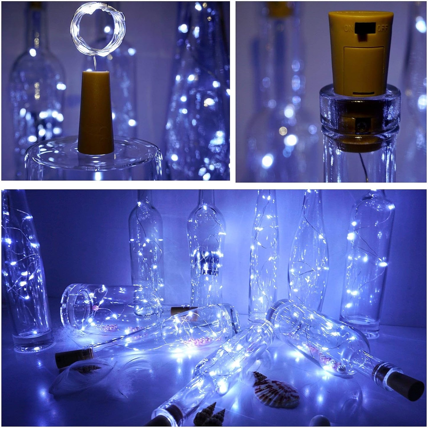 Wine Bottle Lights with Cork 15Pack 10 LED 40 Inches Battery Operated Silver Wire Liquor Fairy Mini String Lights for Party Christmas Halloween Wedding Decoration