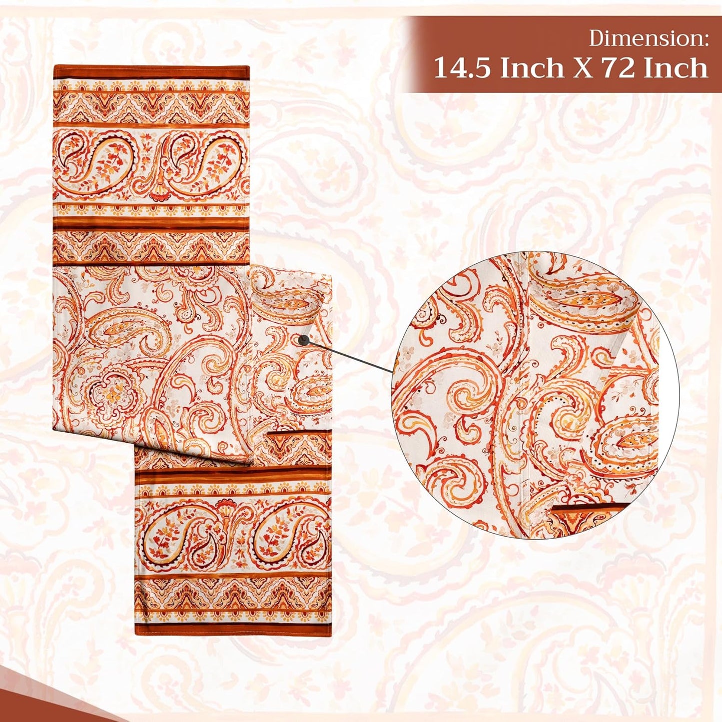 Maison d' Hermine Table Runner 100% Cotton Double Layer Table Runners 72 inches Long for Thanksgiving Christmas Decorations Home Kitchen Dining Party Wedding (Palatial Paisley, 14.5" x 72")
