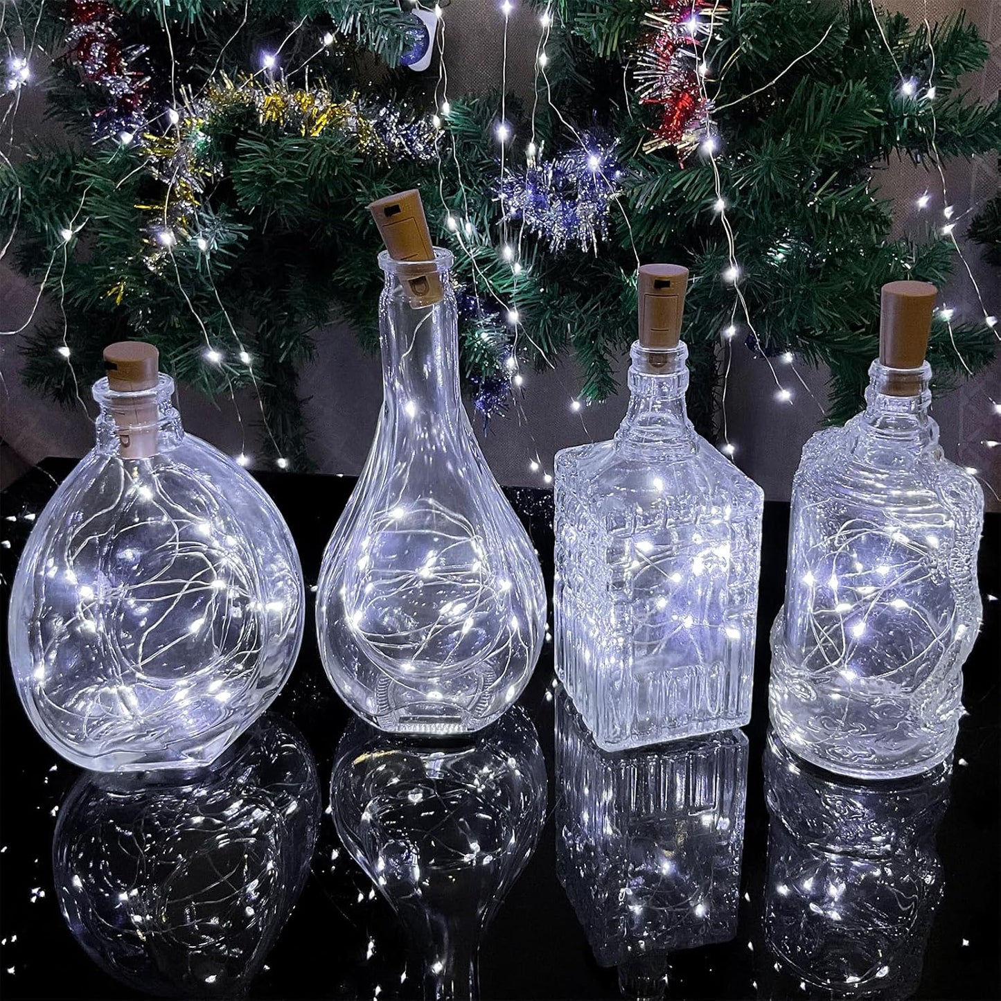 Wine Bottle Lights with Cork, 20 LEDs 6.6 Feet Silver Wire Cork Bottle Lights,Fairy Mini String Lights,for DIY Jar Halloween,Christmas,Party,Decor,Wedding Listing (10 Pack, Cool White)