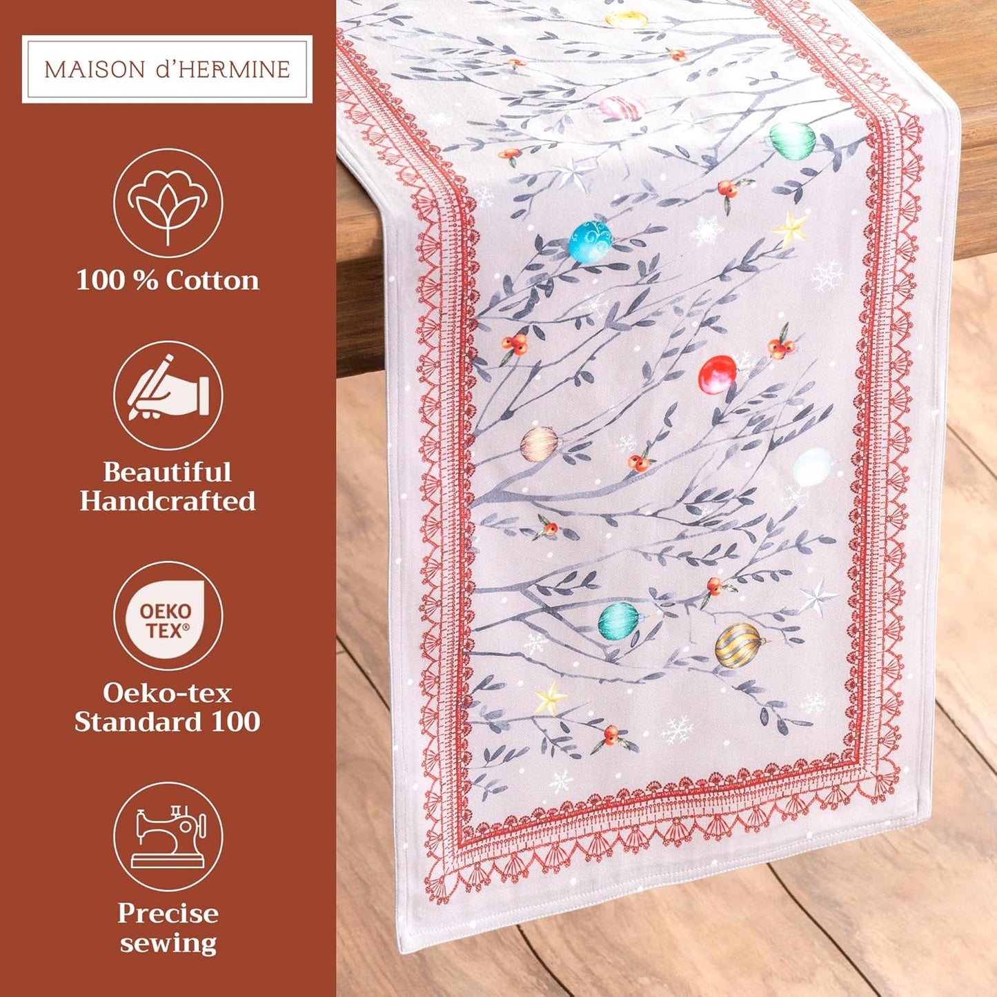 Maison d' Hermine Table Runner 100% Cotton Double Layer Table Runners 108 inches Long for Thanksgiving Christmas Decorations Home Kitchen Dining Party Wedding (Fairy Christmas, 14.5" x 108")