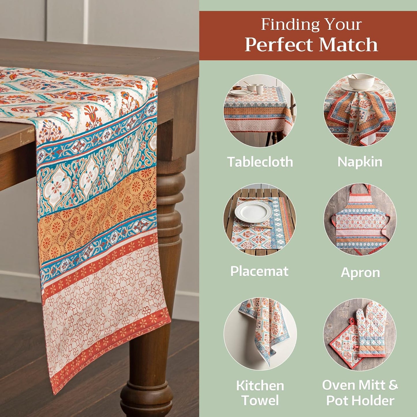 Maison d' Hermine Table Runner 100% Cotton Double Layer Table Runners 108 inches Long for Thanksgiving Christmas Decorations Home Kitchen Dining Party Wedding (Romane, 14.5" x 108")