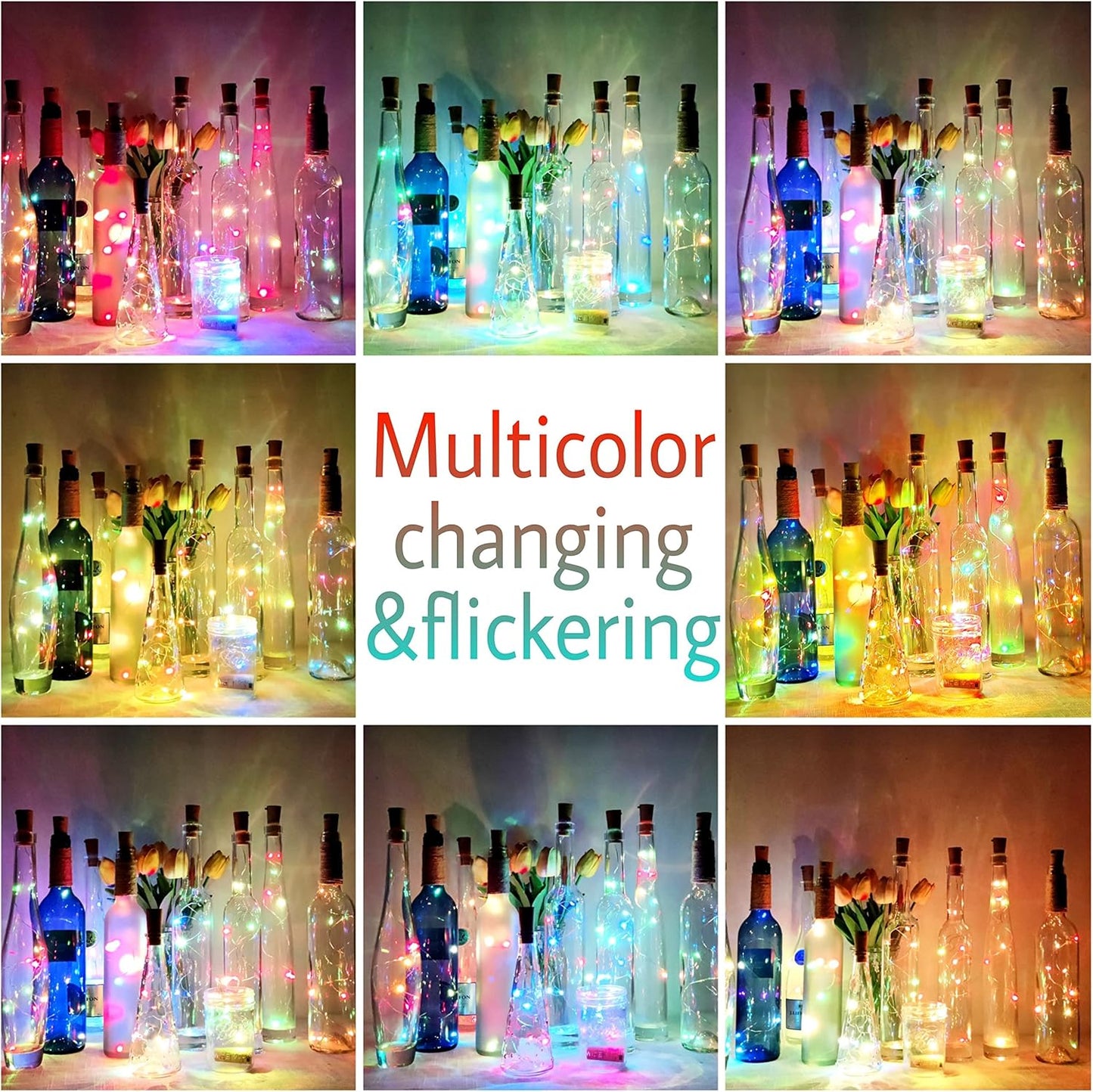 Wine Bottle Lights with Cork 15Pack 10 LED 40 Inches Battery Operated Silver Wire Liquor Fairy Mini String Lights for Party Christmas Halloween Wedding Decoration