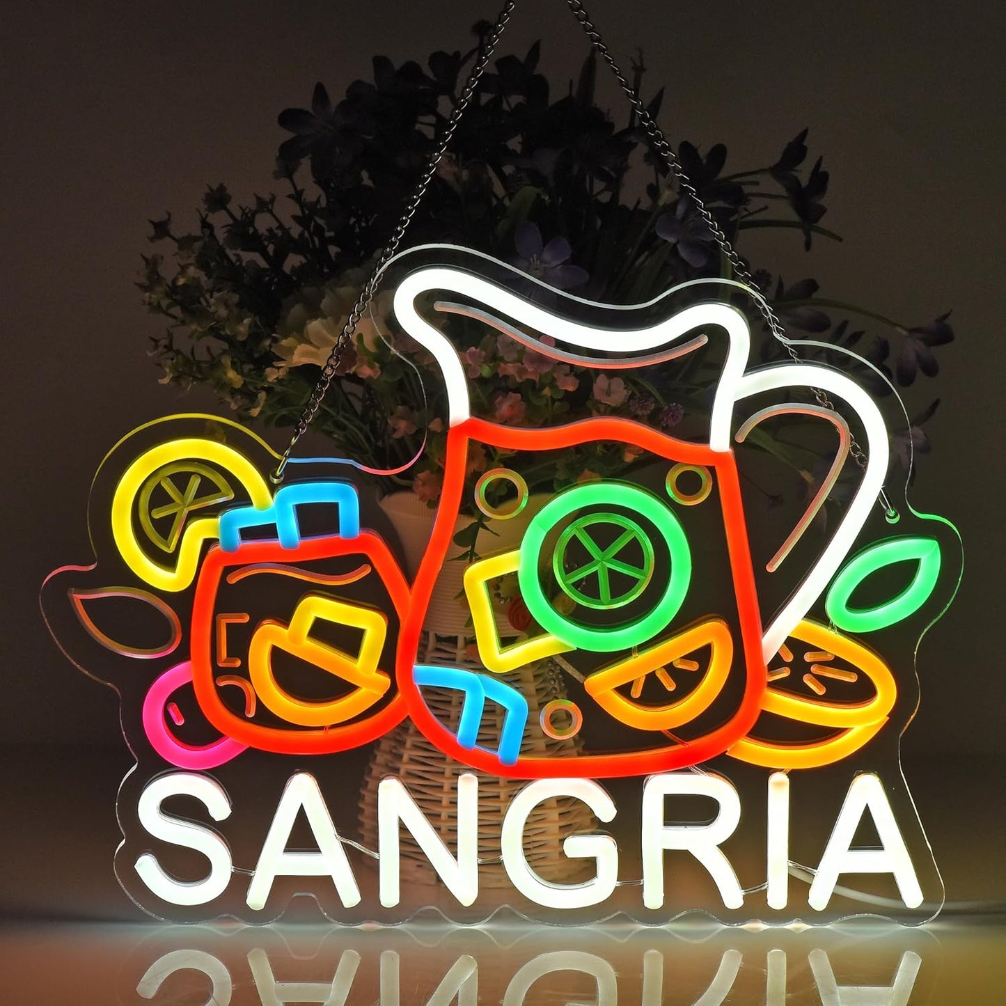 CNBEYOUNG Sangria Neon Sign, Neon Lights Hanging Wall Art Decoration for Restaurants Shop Bar Kitchen Garden Party Home Decor, USB - Driven, Super Bright & Adjustable,14.57x 11.26inches