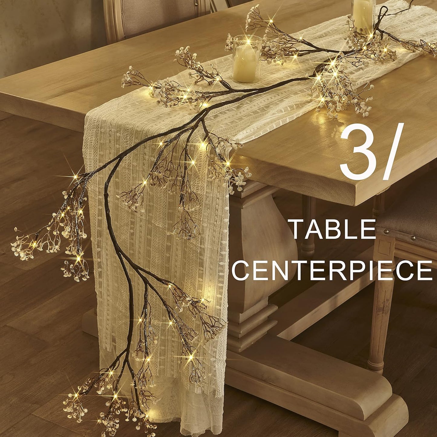 Fudios Lighted Garland Flowers for Mantle with Timer Battery 48 LED 6ft Vine Garlands for Decor with Flowers and Lights for Summer Wedding Party