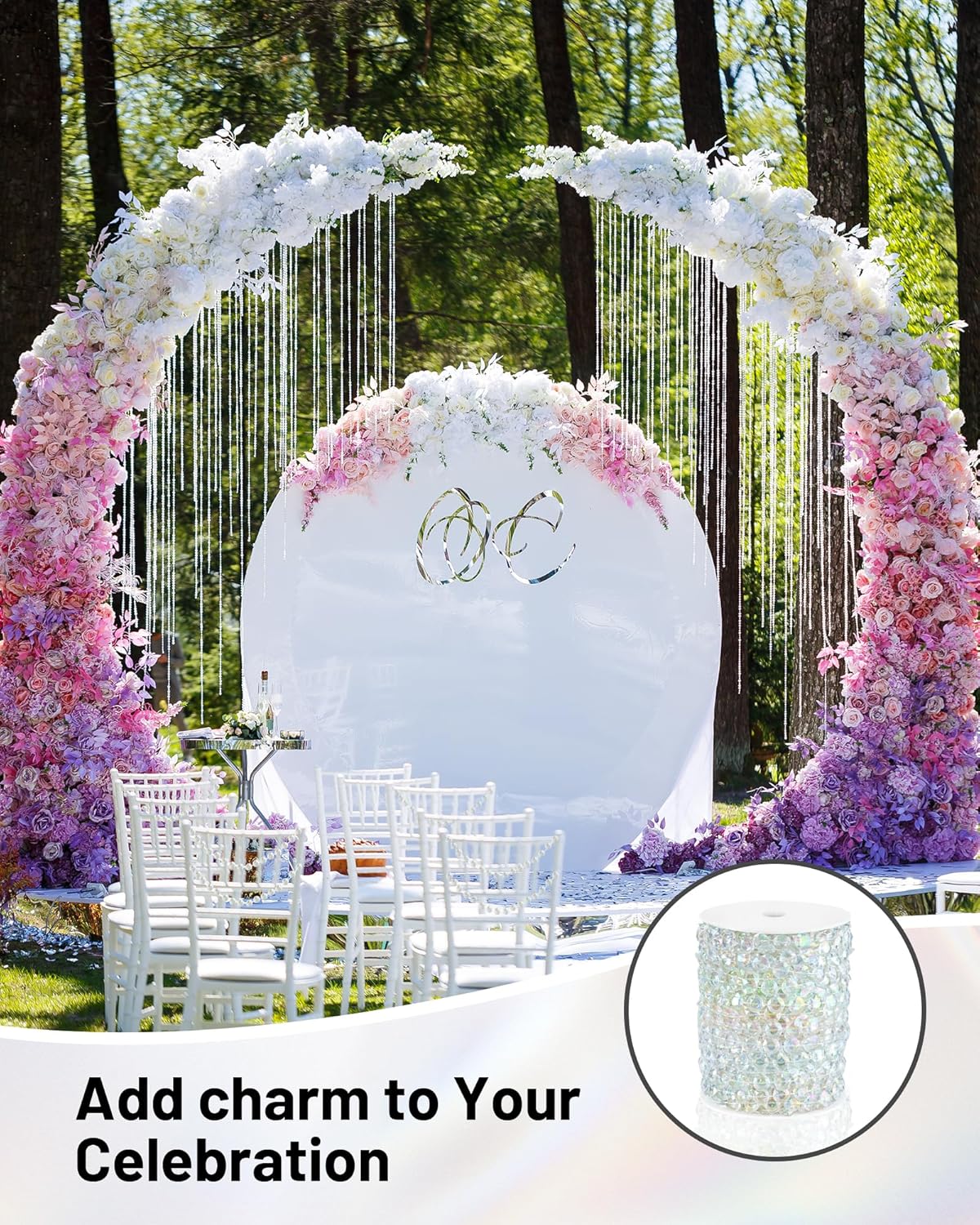 99FT Crystal Garland Strands, Acrylic Iridescent Crystal Beads String Roll, Diamond-Shaped Crystal Garland for Christmas Tree Wedding Party Decorations Beaded Curtain DIY Crafting Projects