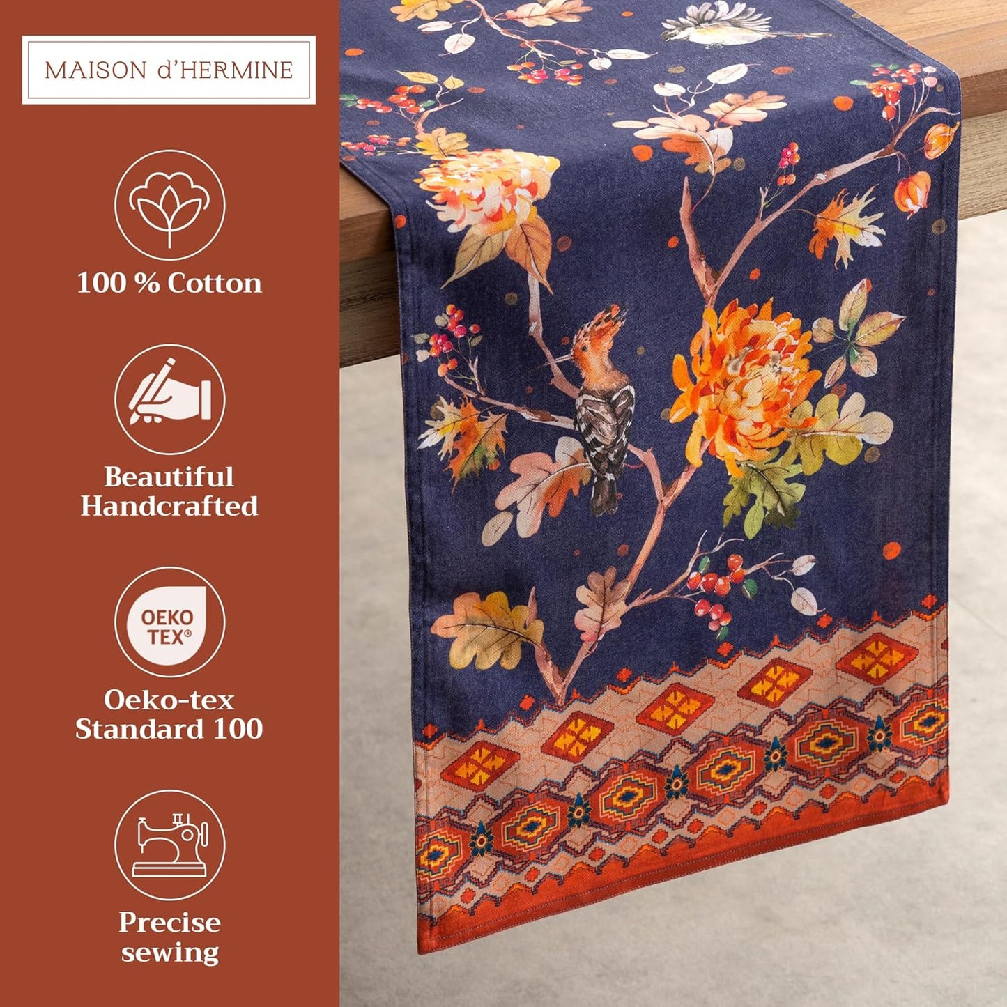 Maison d' Hermine Table Runner 100% Cotton Double Layer Table Runners 108 inches Long for Thanksgiving Christmas Decorations Home Kitchen Dining Party Wedding (Kelim - Infinity, 14.5" x 108")