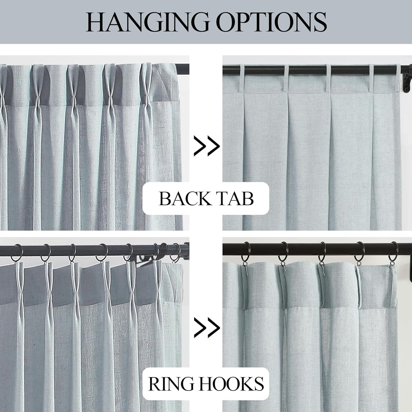 Vision Home Blue Grey Pinch Pleated Semi Sheer Curtains Textured Linen Blended Light Filtering Window Curtains 63 inch for Living Room Bedroom Pinch Pleat Drapes with Hooks 2 Panels 40" Wx63 L